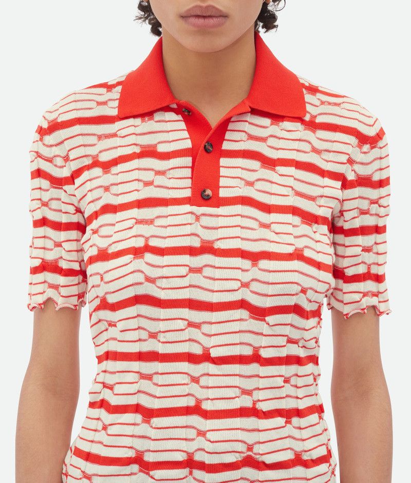 Bottega Veneta o1s1rm1125 Distorted Stripe Cotton Polo Shirt in Multicolor Size M / US 6-8 / IT 42-44 - 4 Thumbnail