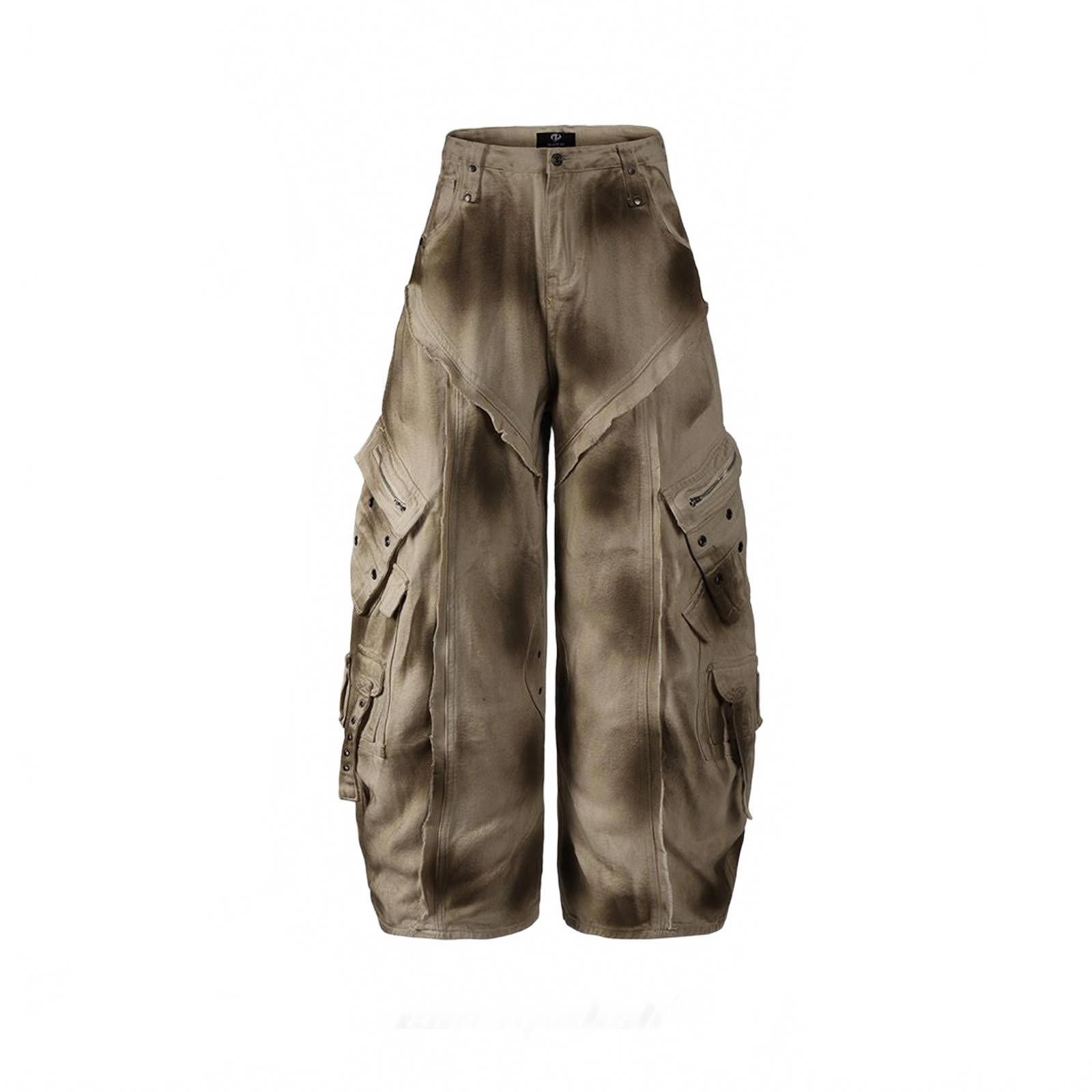 Japanese Brand Beige Wide Leg Cargo Pants, Distressed Baggy Style Size US 32 / EU 48 - 1 Thumbnail