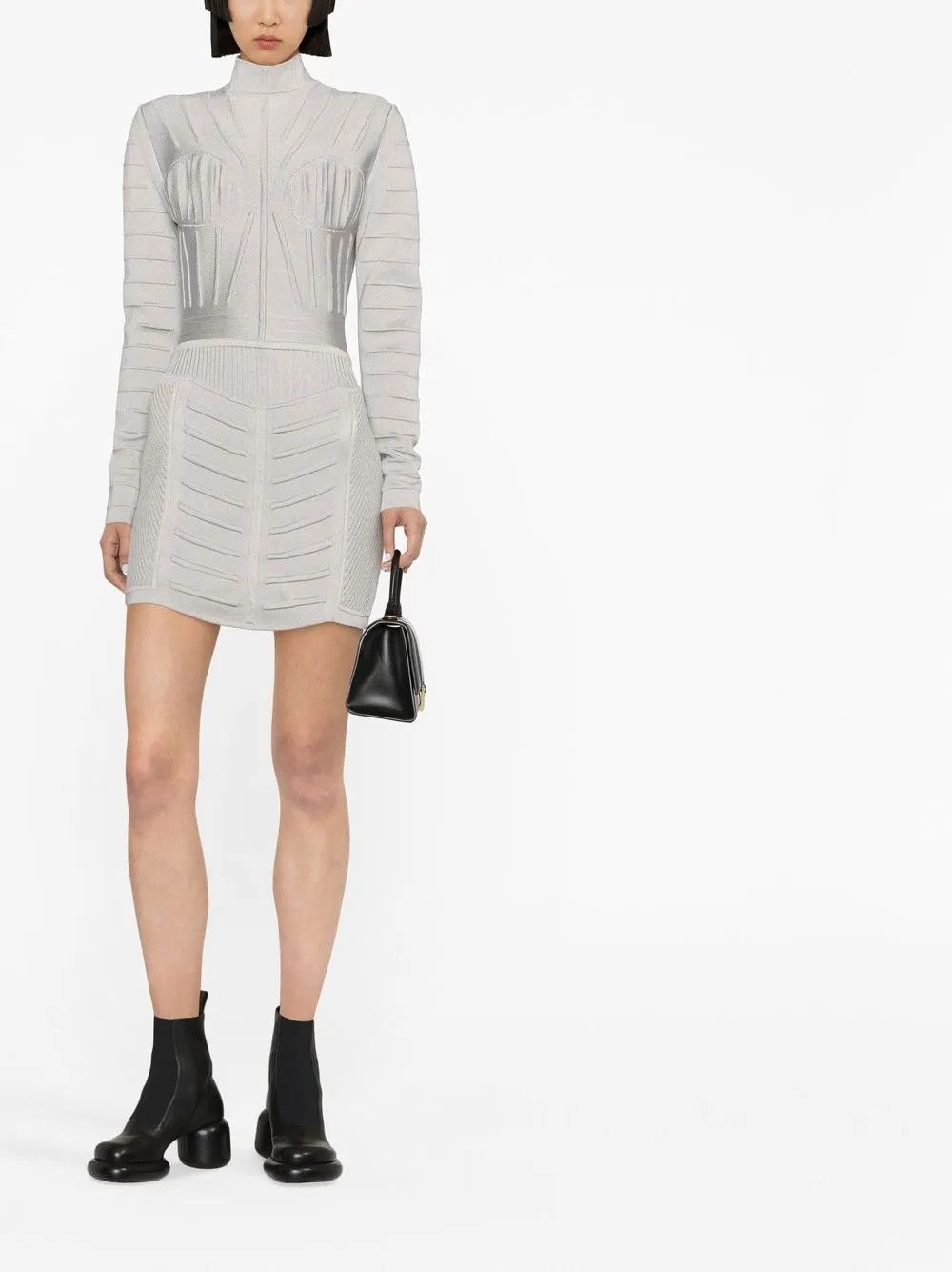 Balmain o1y0525 Turtleneck Mini Dress in Light Gray Size S / US 4 / IT 40 - 4 Thumbnail