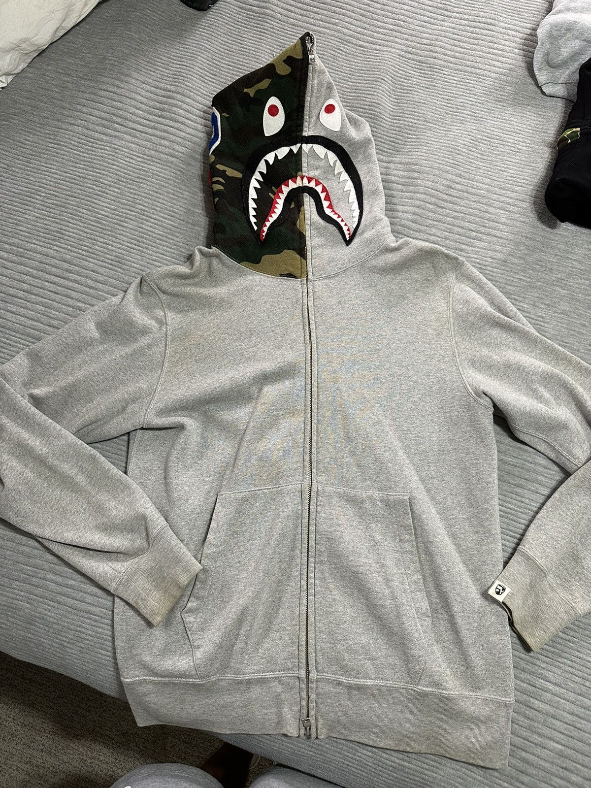 image of Bape Shark Hoodie Size Large in Grey, Men's