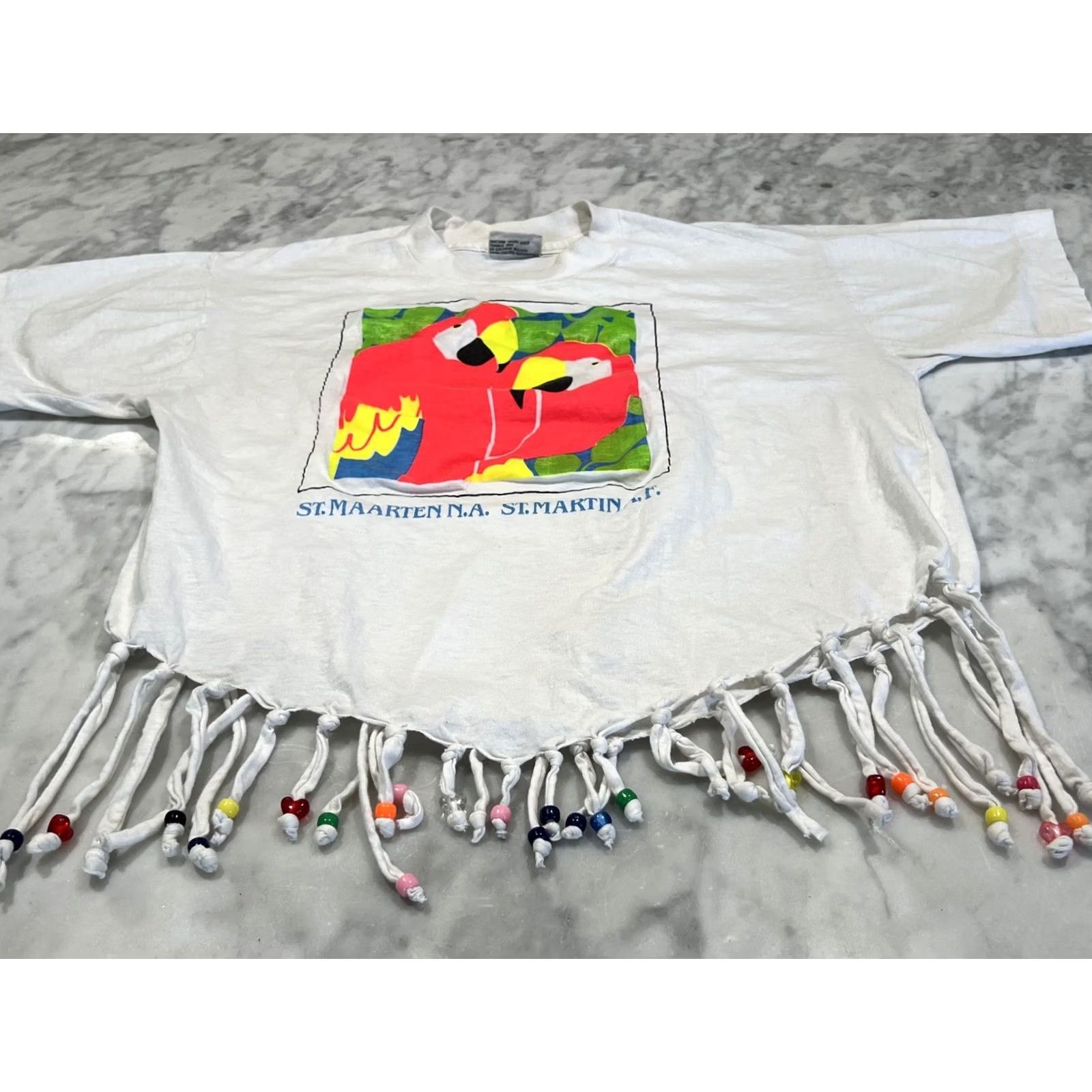 Vintage VINTAGE St Maarten T Shirt M Fringe Beaded Neon Parrots Single Stitch Women’s Size M / US 6-8 / IT 42-44 - 4 Thumbnail