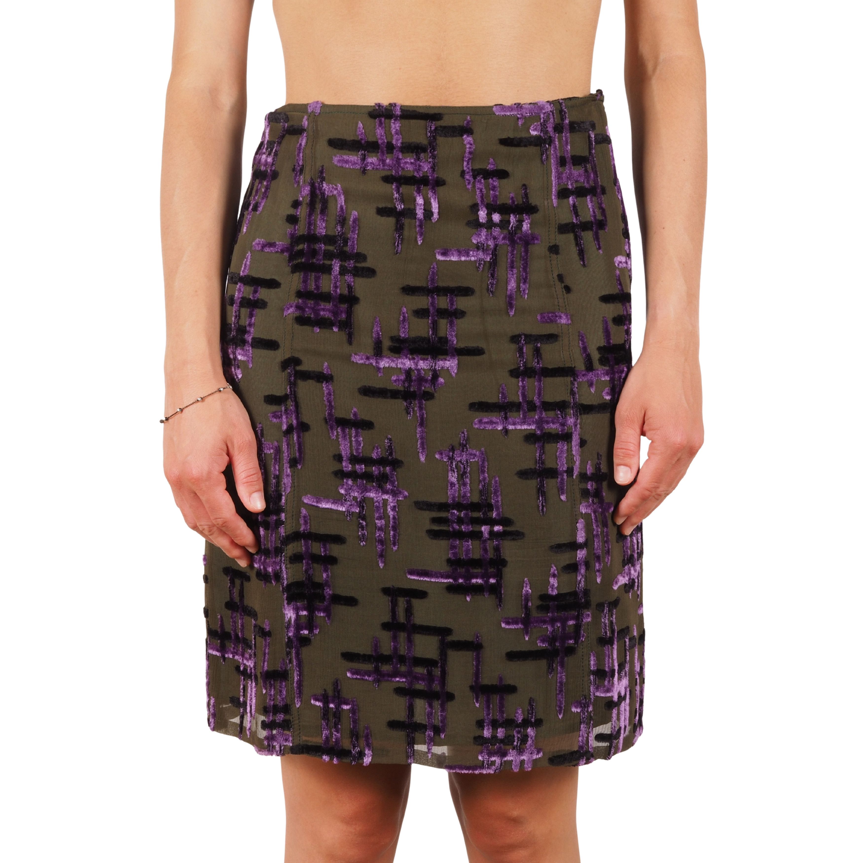 Prada Prada 90s Archive Runway Olive Velvet Pattern Skirt Size 28" / US 6 / IT 42 - 4 Thumbnail