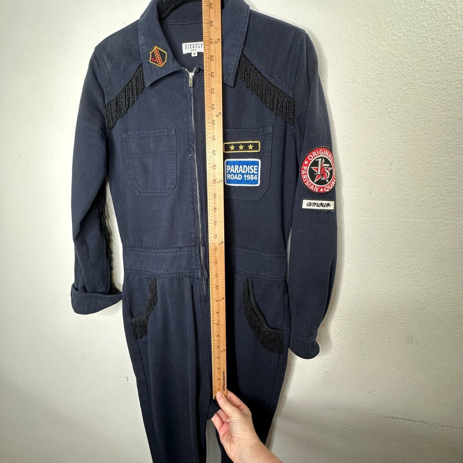 Other Claudie Pierlot Blue Denim Tassled Zip Cuffed Jumpsuit 36 Size 28" / US 6 / IT 42 - 9 Thumbnail