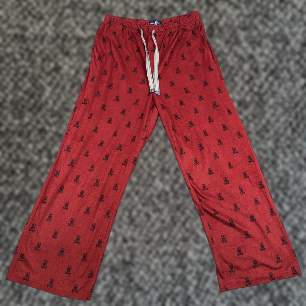 Psycho Bunny Psycho Bunny Men’s Lounge Pants XL Red Black Bunny Skull Logo Plush Velour Size US 36 / EU 52 - 1 Thumbnail