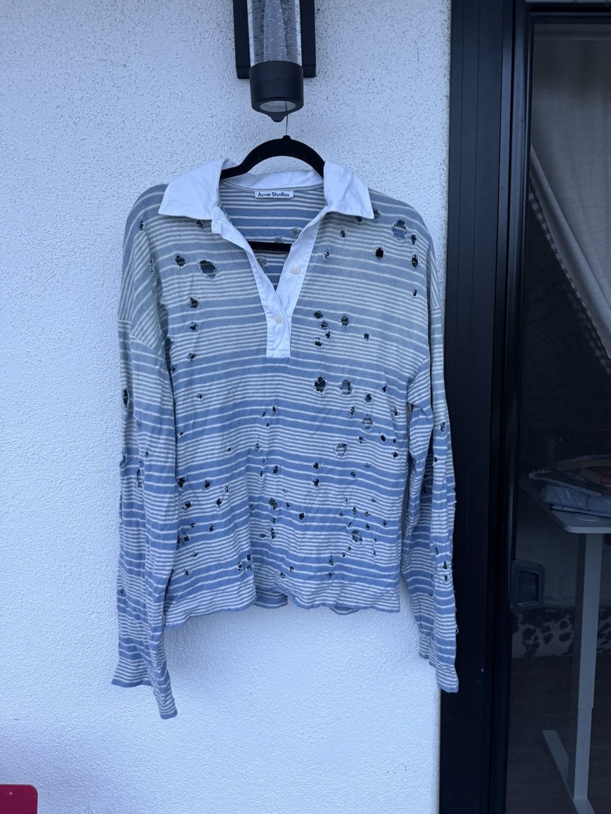 Acne Studios Acne Studios Striped Distressed Collared Shirt Size US XS / EU 42 / 0 - 1 Thumbnail