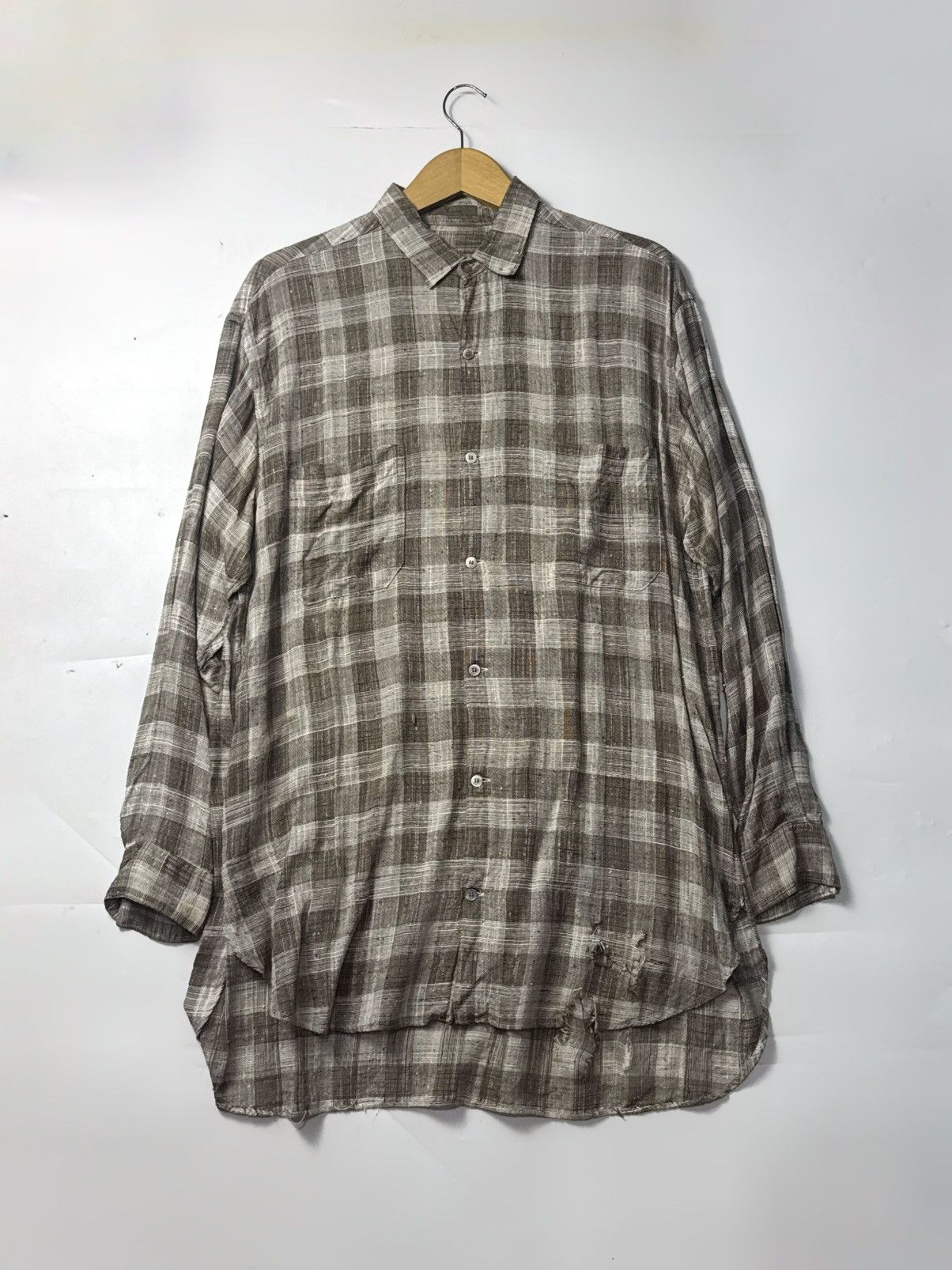 Y's for Men × Yohji Yamamoto Yohji Yamamoto Plaid Rayon Shirt Ysforman Distressed Size US XL / EU 56 / 4 - 1 Thumbnail