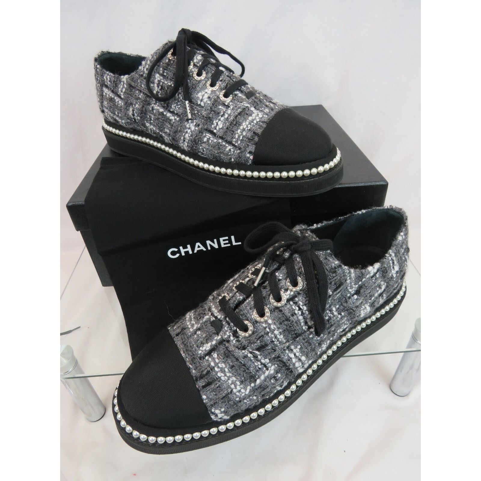 Chanel CHANEL G32357 GRAY TWEED CC LOGO PEARLS FLATS OXFORDS 41.5 Size US 11.5 / IT 41.5 - 7 Thumbnail