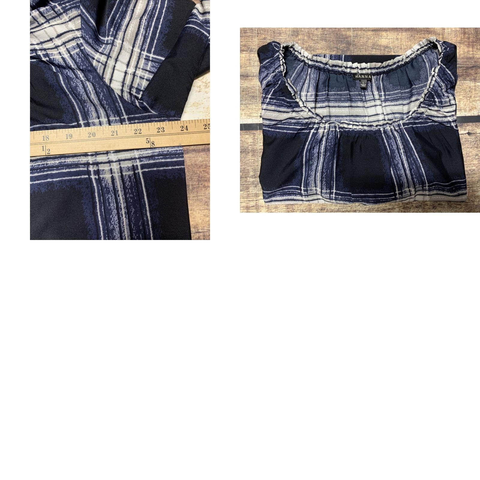 Vintage Hanna Blouse Shirt Blue White 3/4 Sleeve Bell 3" Side Slits L Womens Vintage No 100% Polyester Tunic Casual Size L / US 10 / IT 46 - 8 Thumbnail