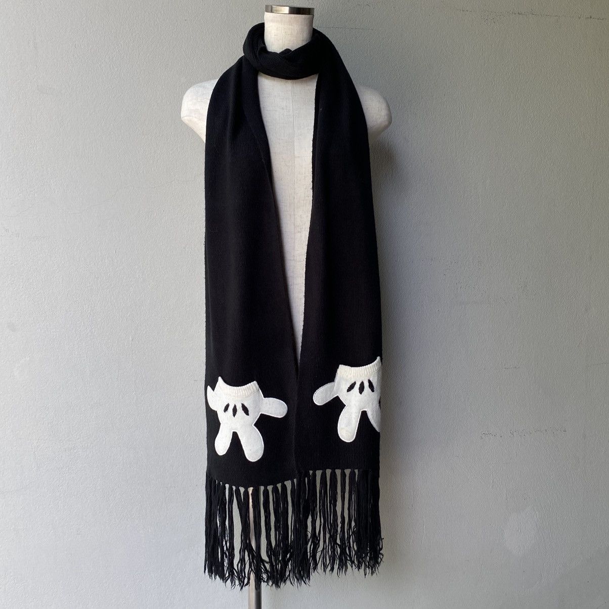 Disney Disney Black Scarf with White Glove Motif and Fringe Size ONE SIZE - 2 Thumbnail