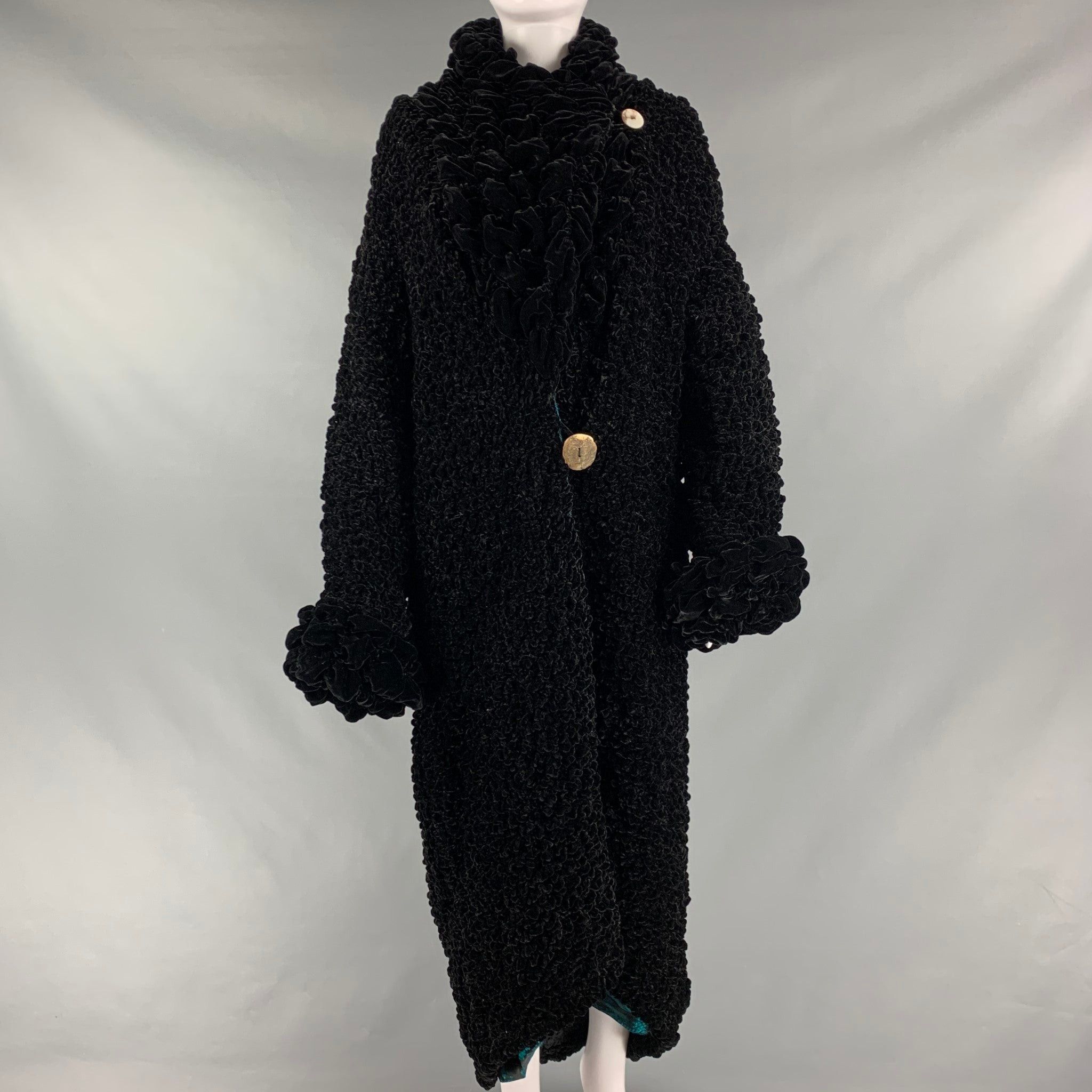 image of One Black Rayon Silk Ruched Oversized Coat, Women's