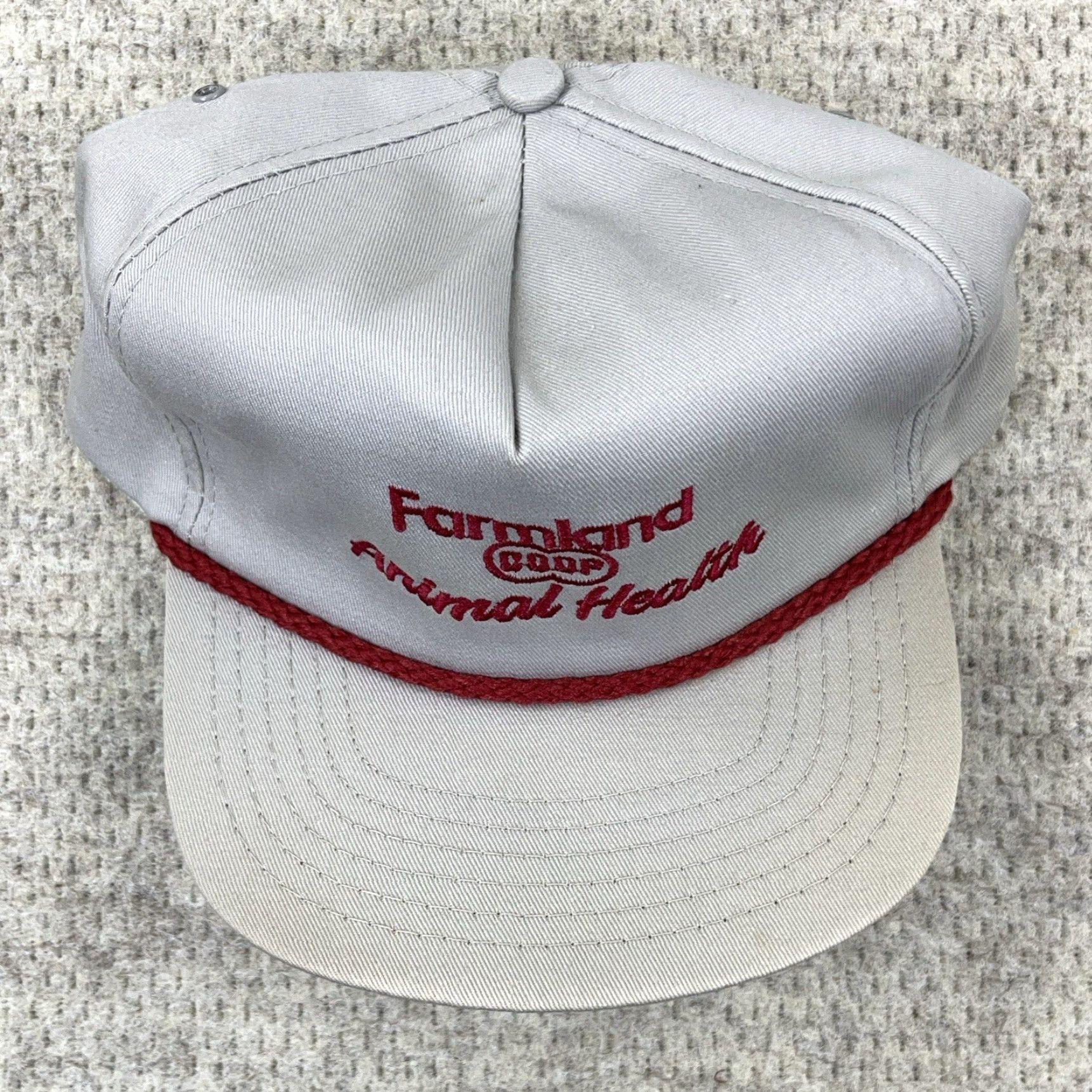 Roper VINTAGE Farmland Co-op Trucker Hat Cap Made In USA 80s 90s Rope Farm Strapback Gray Cotton Polyester Knit Adjustable Mens Hat Size ONE SIZE - 5 Thumbnail