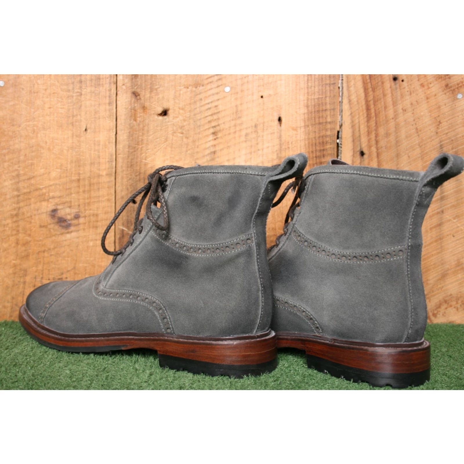 Vintage MARTIN DINGMAN Everett Gray Burnished Suede Brogue Cap Toe Boots Sz. 8.5 M Mens Dress Shoes Size ONE SIZE - 3 Thumbnail