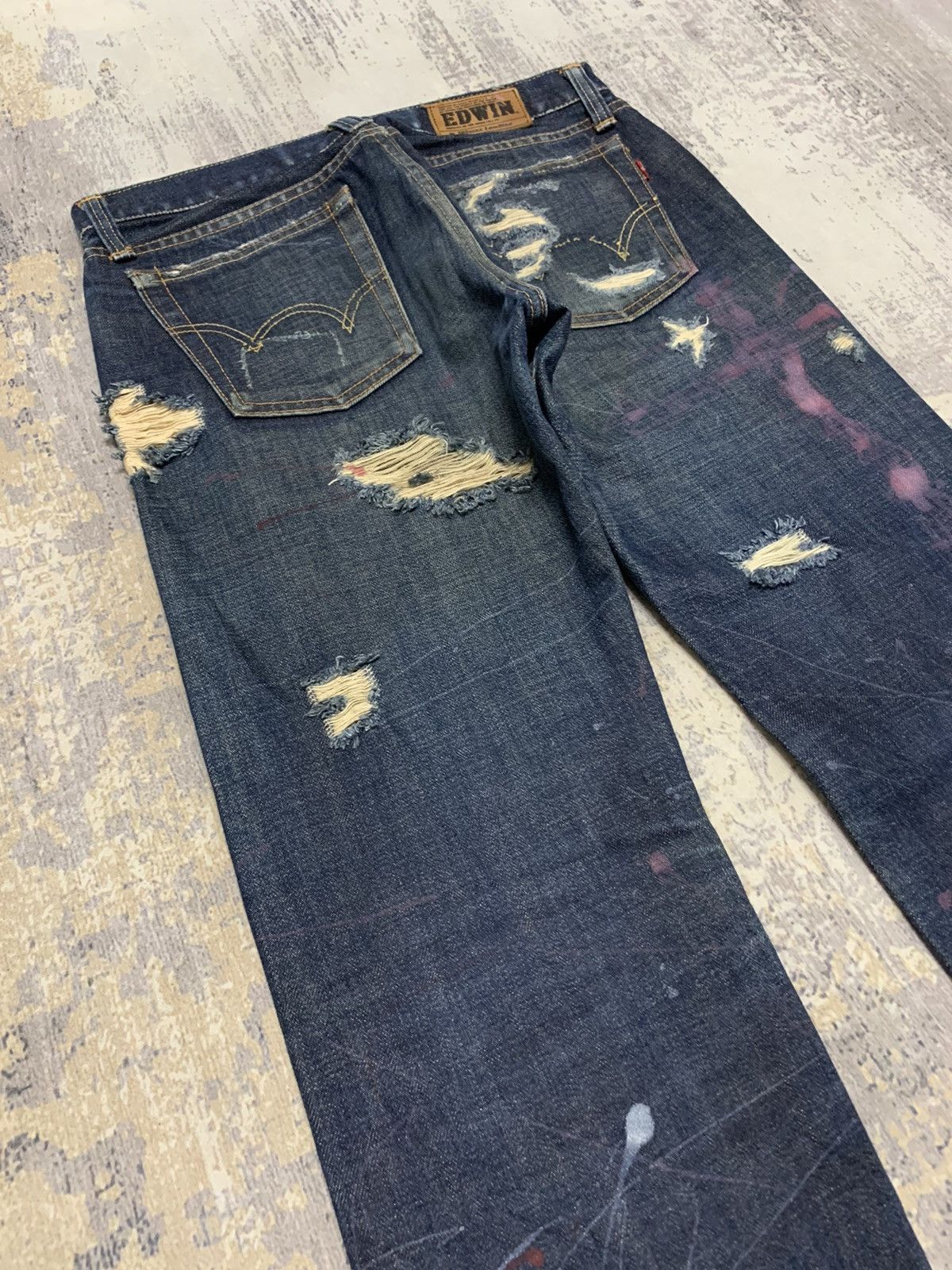 Japanese Brand Edwin 505 Lowrize Selvedge Distressed Denim Jeans W30x32.5 Size US 30 / EU 46 - 11 Thumbnail