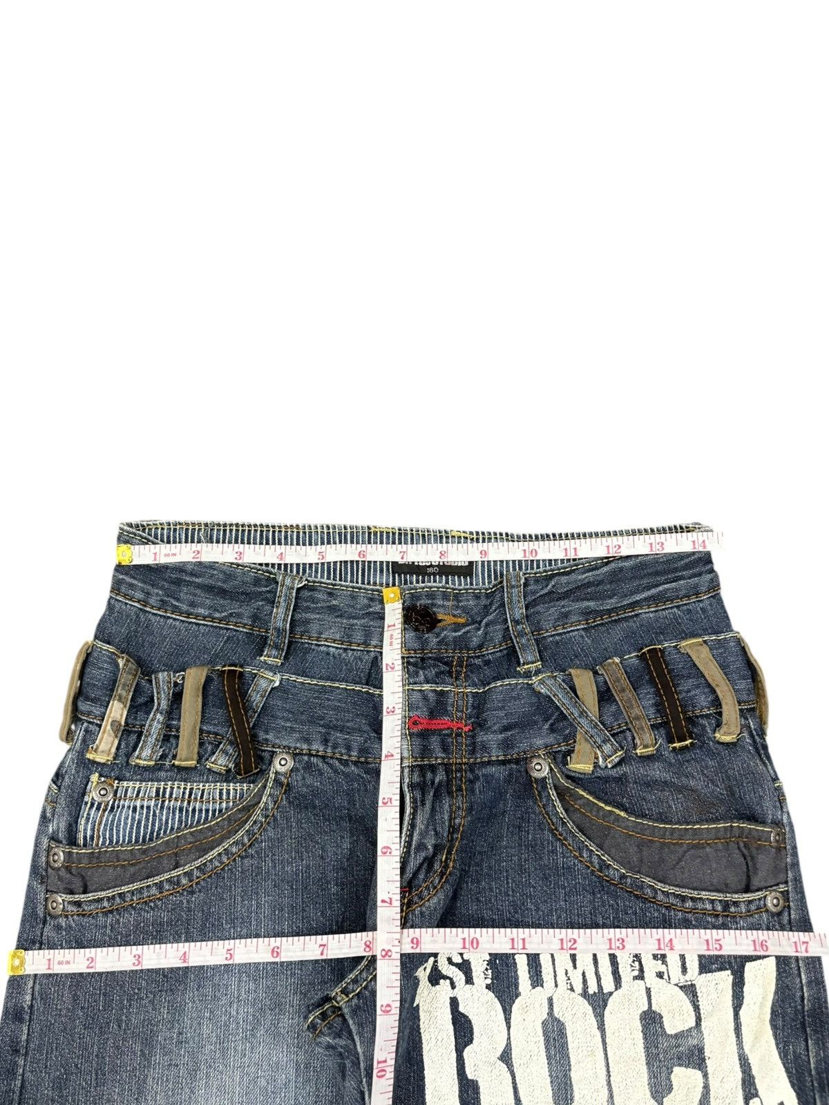 Japanese Brand Vintage Japanese Double Waist Printed Distress Loose Jeans Size US 29 - 10 Thumbnail