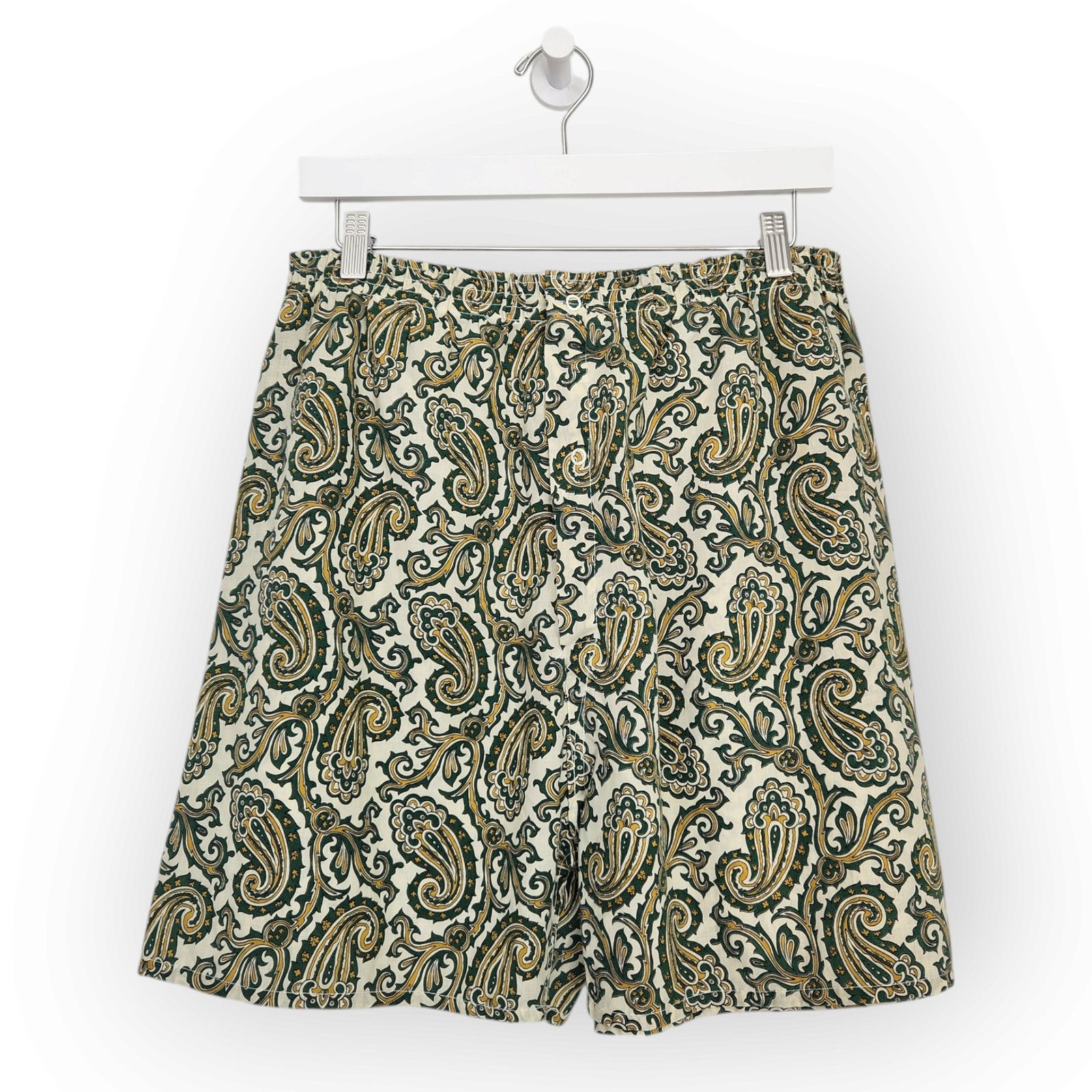 Vintage Vintage High Waisted White Green Yellow Paisley Shorts M L Size 30" / US 8 / IT 44 - 1 Thumbnail