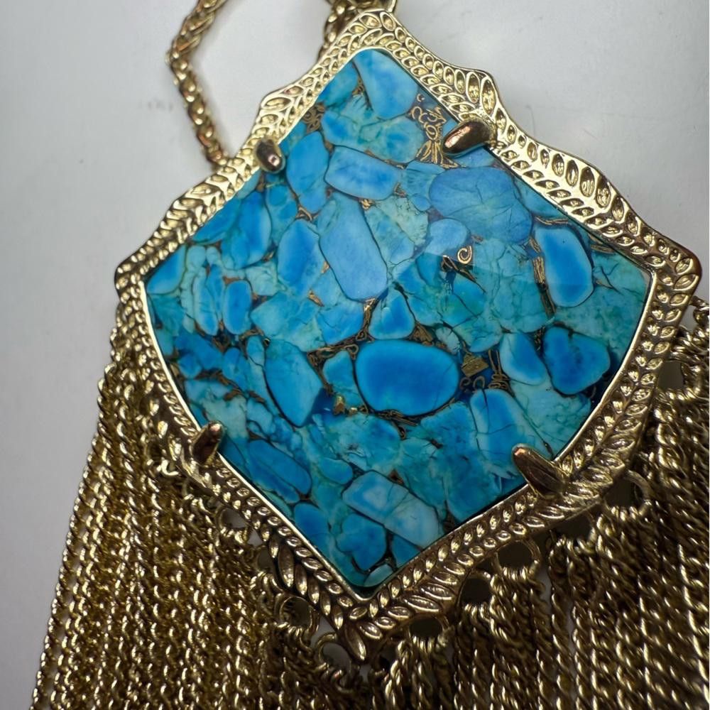 Designer Kendra Scott Kingston Bronze Vein Turquoise Fringe Necklace Size ONE SIZE - 6 Thumbnail