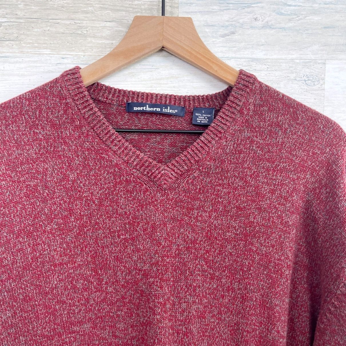 Northern Isles × Vintage Northern Isles Marled V Neck Sweater Red Vintage Mens L Size US L / EU 52-54 / 3 - 2 Thumbnail