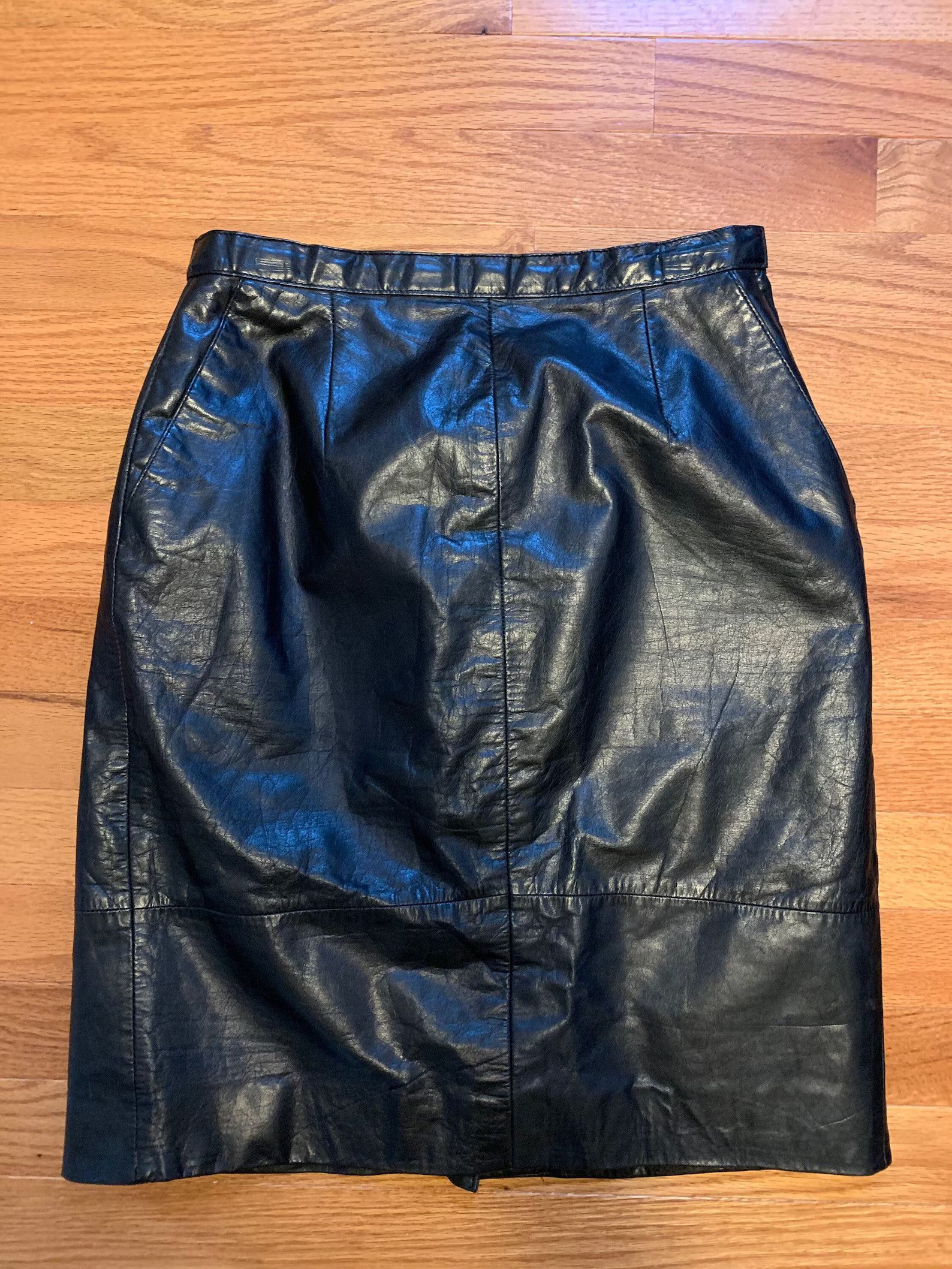 Vintage Vintage Black Leather Skirt Size 27" / US 4 / IT 40 - 2 Thumbnail