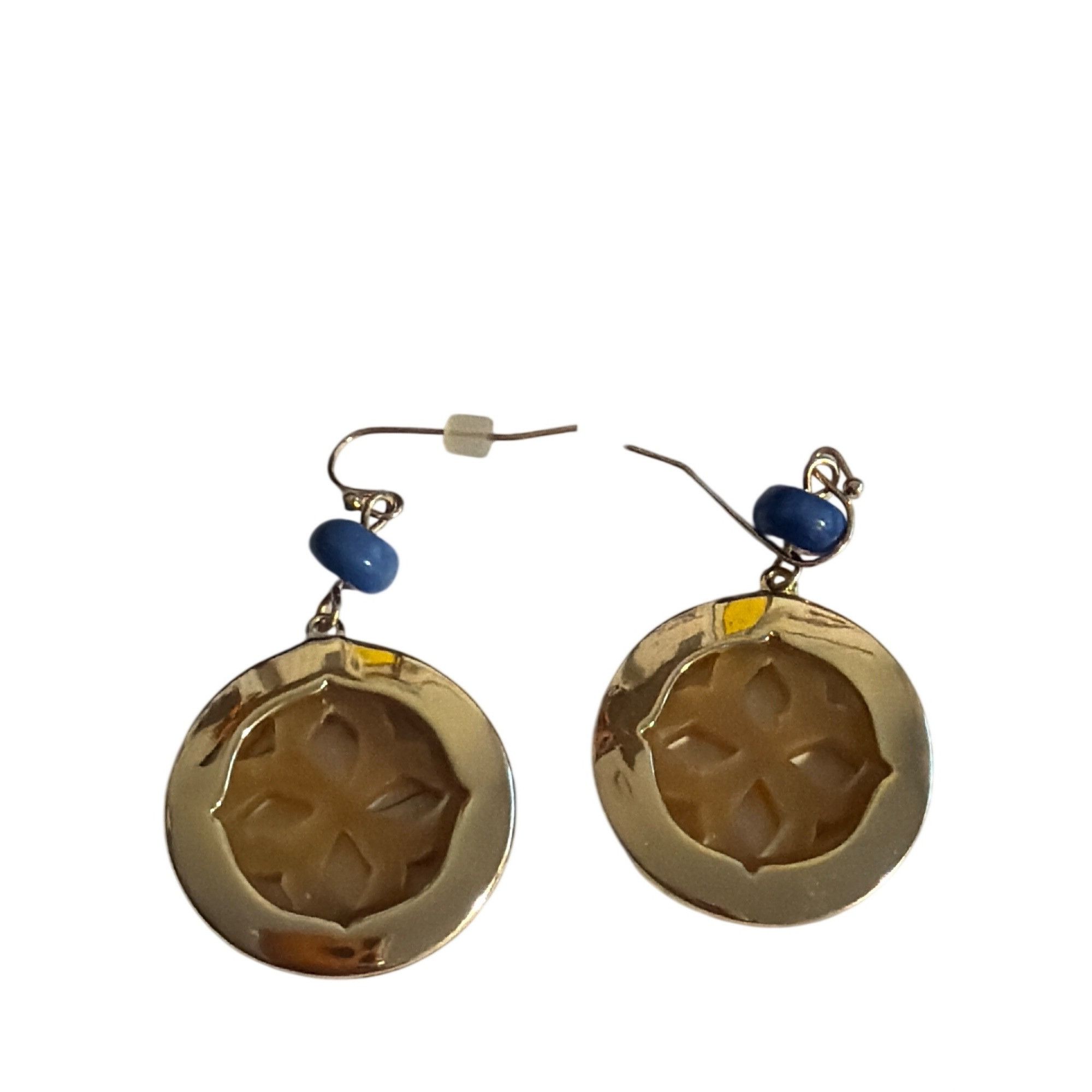 Chicos Chicos Gold Tone Dangling Earrings Cutout Center Blue Bead H Size ONE SIZE - 4 Thumbnail