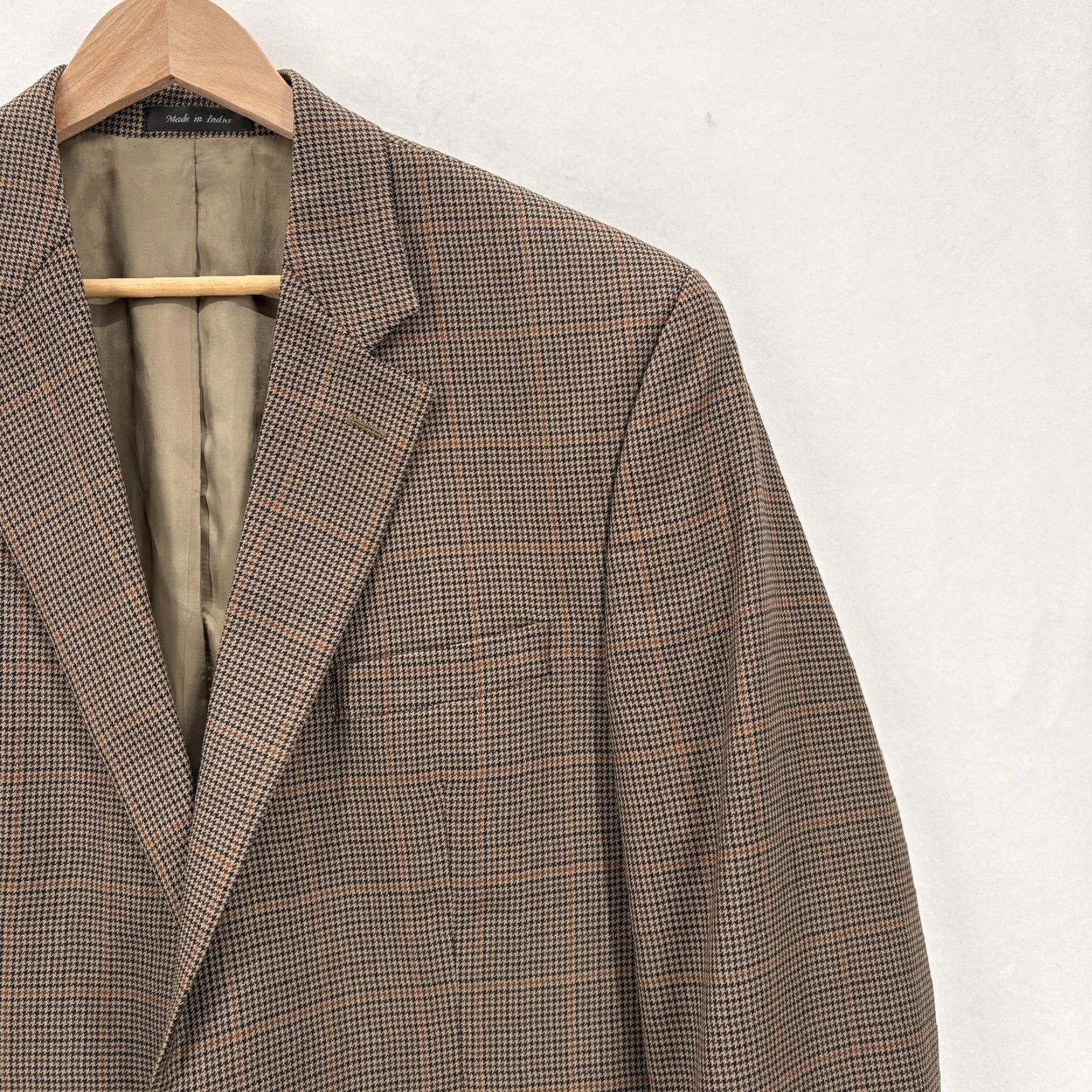 Ralph Lauren VINTAGE Lauren Ralph Lauren Blazer Mens 42L Brown Wool Houndstooth Plaid Sport Coat Size 42R - 2 Thumbnail