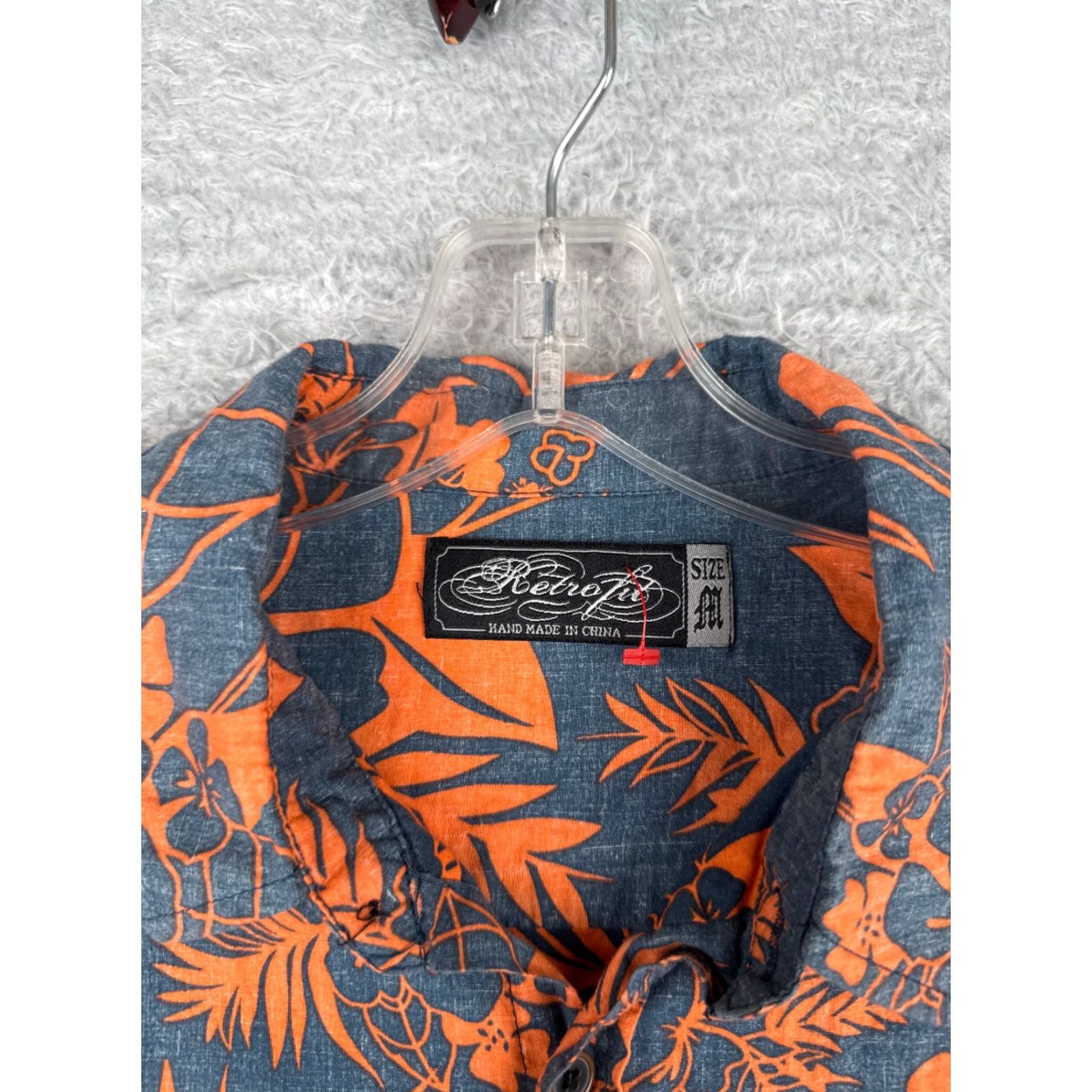 Vintage Retro Fit Shirt Men Medium Gray Orange Floral Leaf 100% Cotton Hawaiian Size US M / EU 48-50 / 2 - 7 Thumbnail