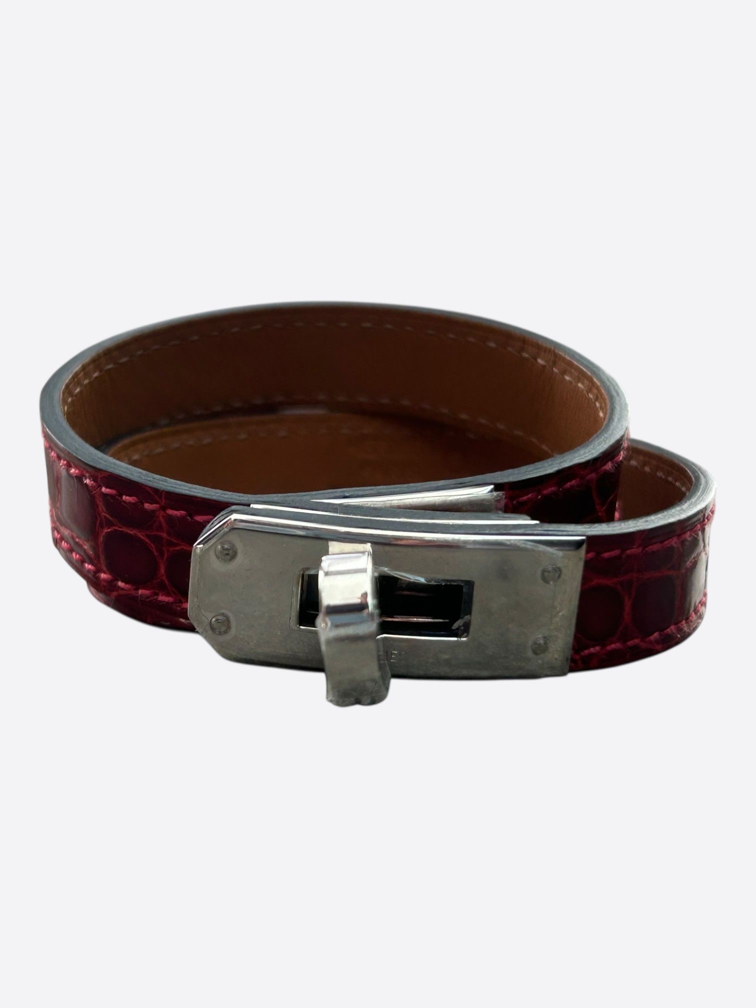 Hermes RedCrocodile & Palladium Hardware Kelly Double Tour Bracelet Size ONE SIZE - 1 Thumbnail