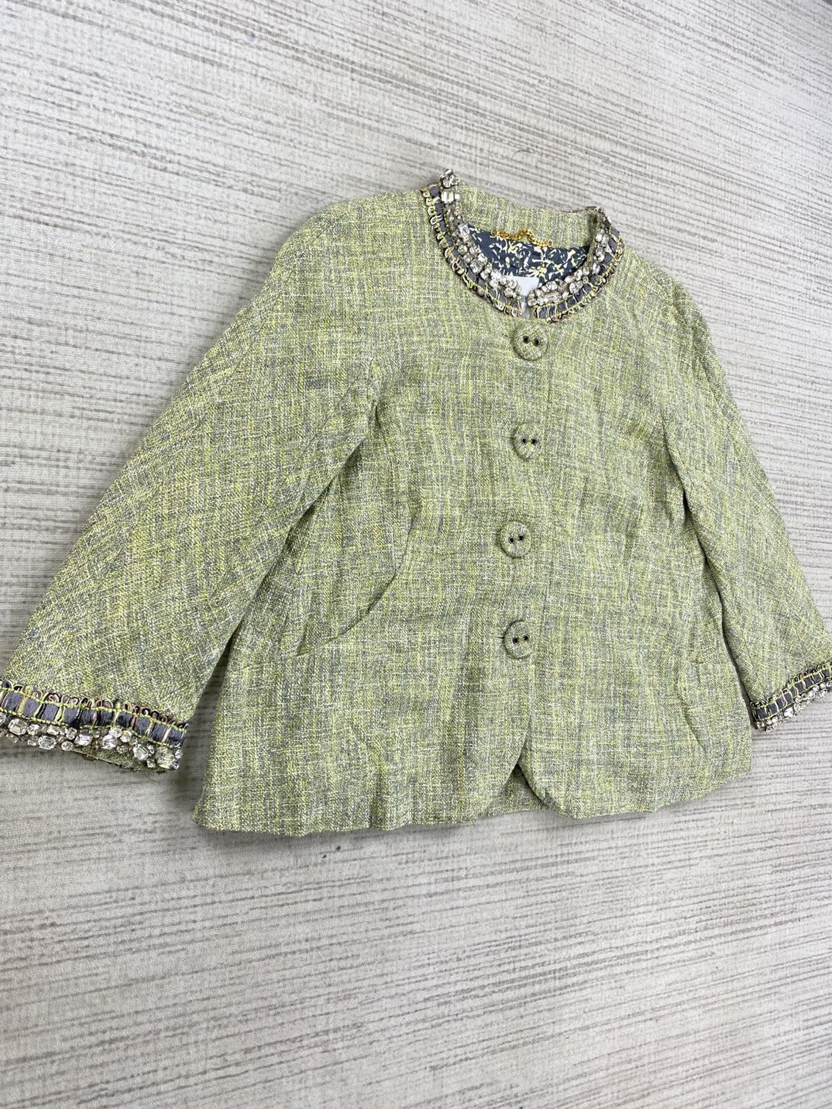 Moschino × Vintage Vintage Moschino Tweed Lime Green Cropped Jacket Size M / US 6-8 / IT 42-44 - 3 Thumbnail