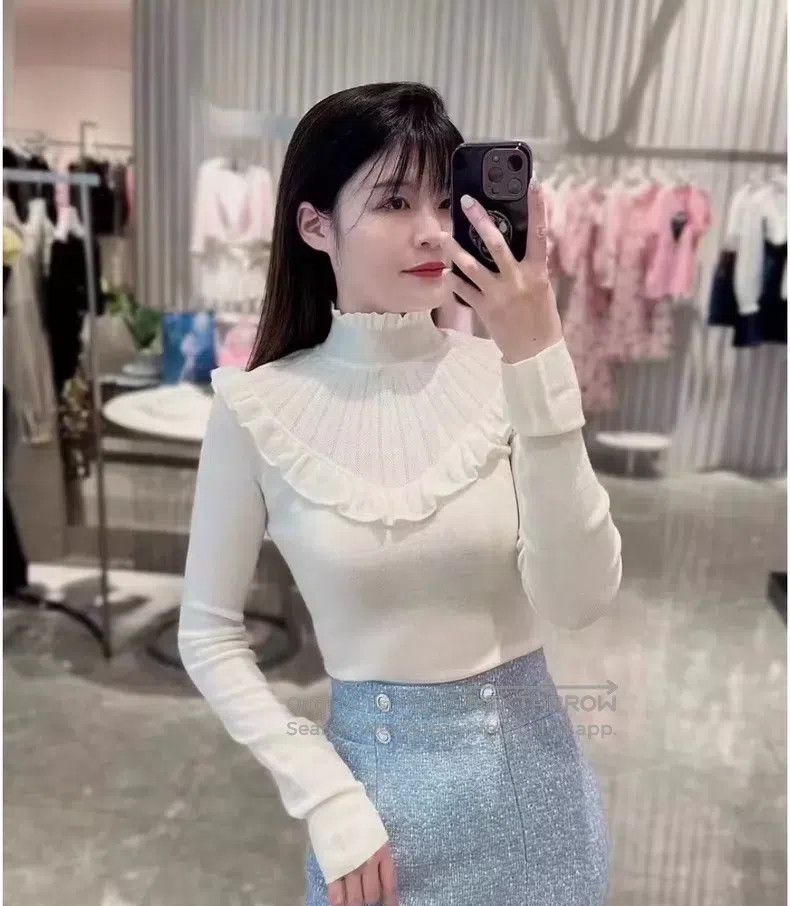 Hermes Hermes White Ruffled High Neck Knit Top Size XS / US 0-2 / IT 36-38 - 9 Thumbnail