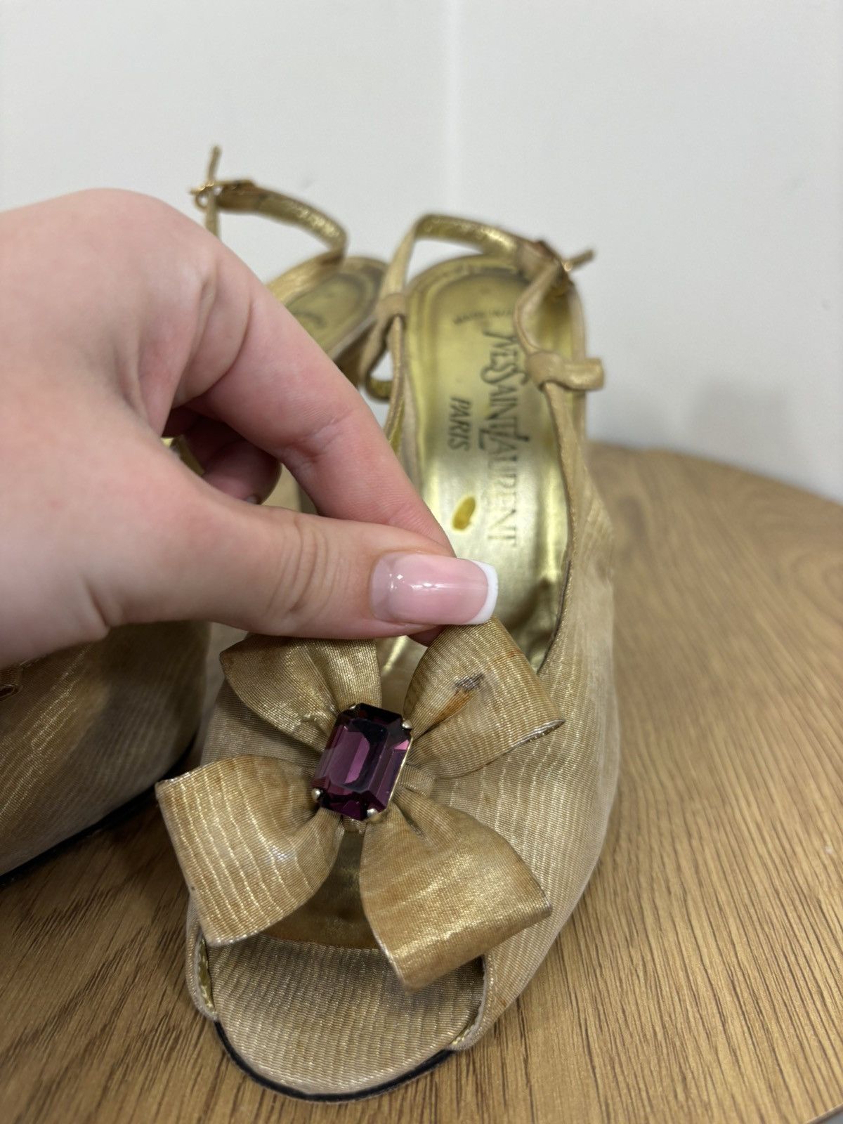 Vintage Yves Saint Laurent Vintage Gold Silk Satin Slingback Heels Size US 7.5 / IT 37.5 - 9 Thumbnail
