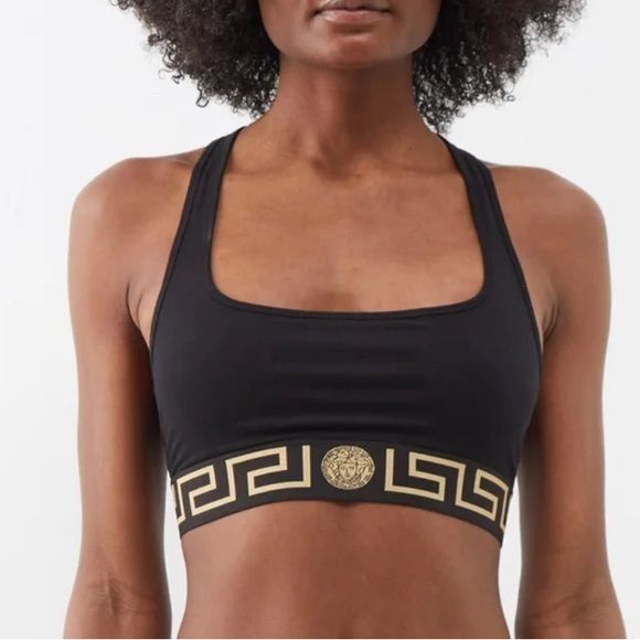 Image of Versace Underwear Black Greca Sports Bra, Women's (Size Small)