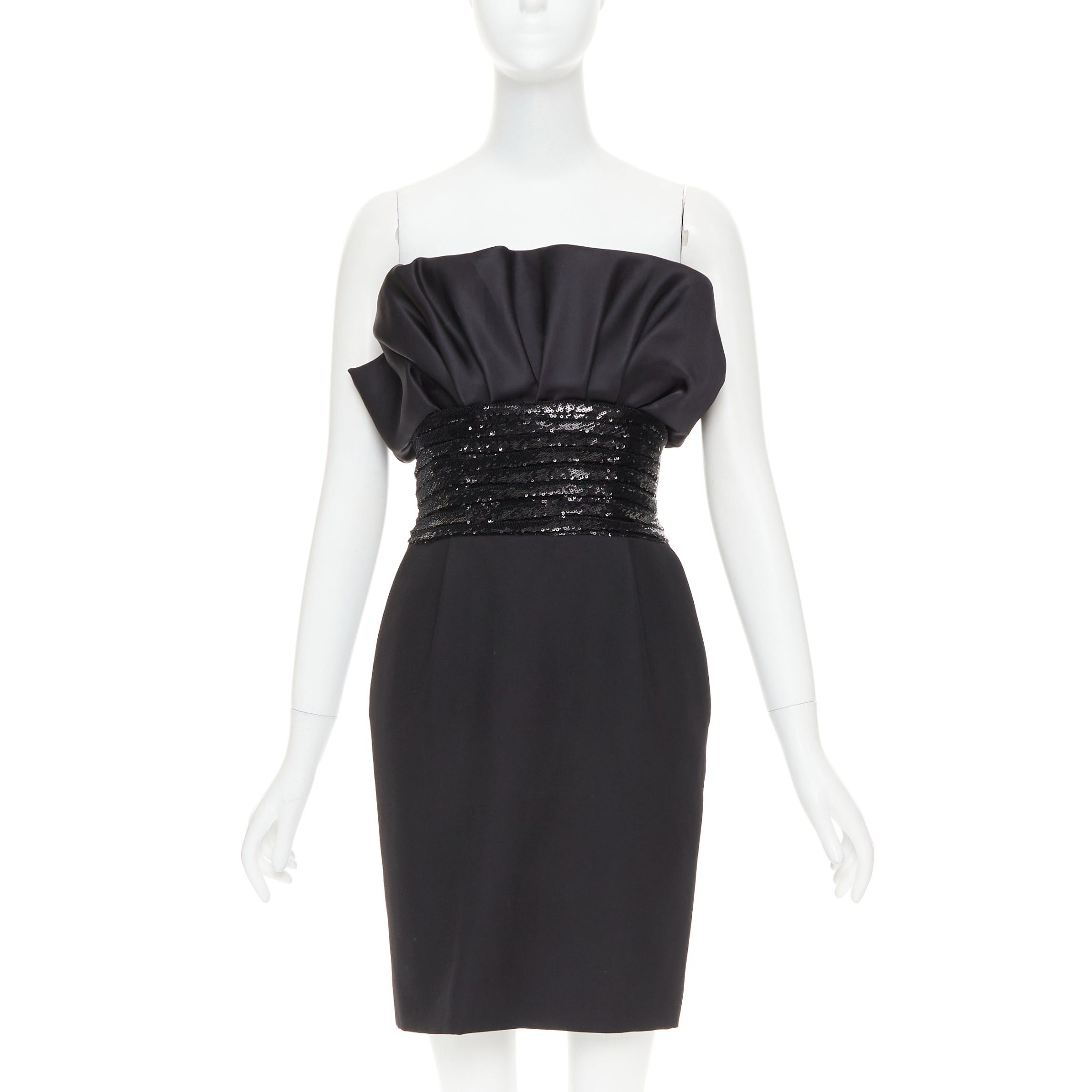 Alexandre Vauthier ALEXANDRE VAUTHIER SS2024 Runway black satin ruched sequin cummerband mini dress Size S / US 4 / IT 40 - 1 Thumbnail