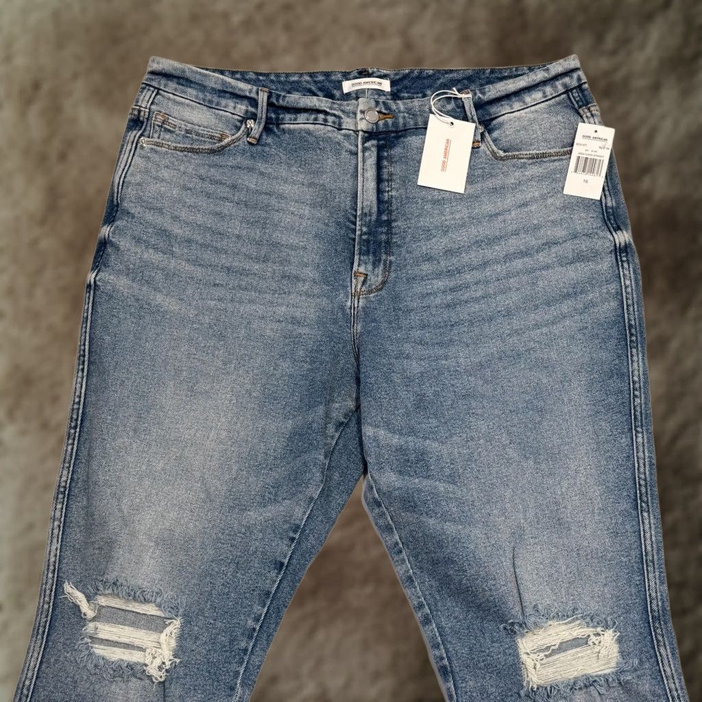 Good American Good American Jeans Womens 16 Blue High Rise Good Curve Straight Distressed Denim Jeans Regular Rise Womens Bursts of Distressed Jeans 16 Boys? Size 38" / US 16 / IT 52 - 1 Thumbnail
