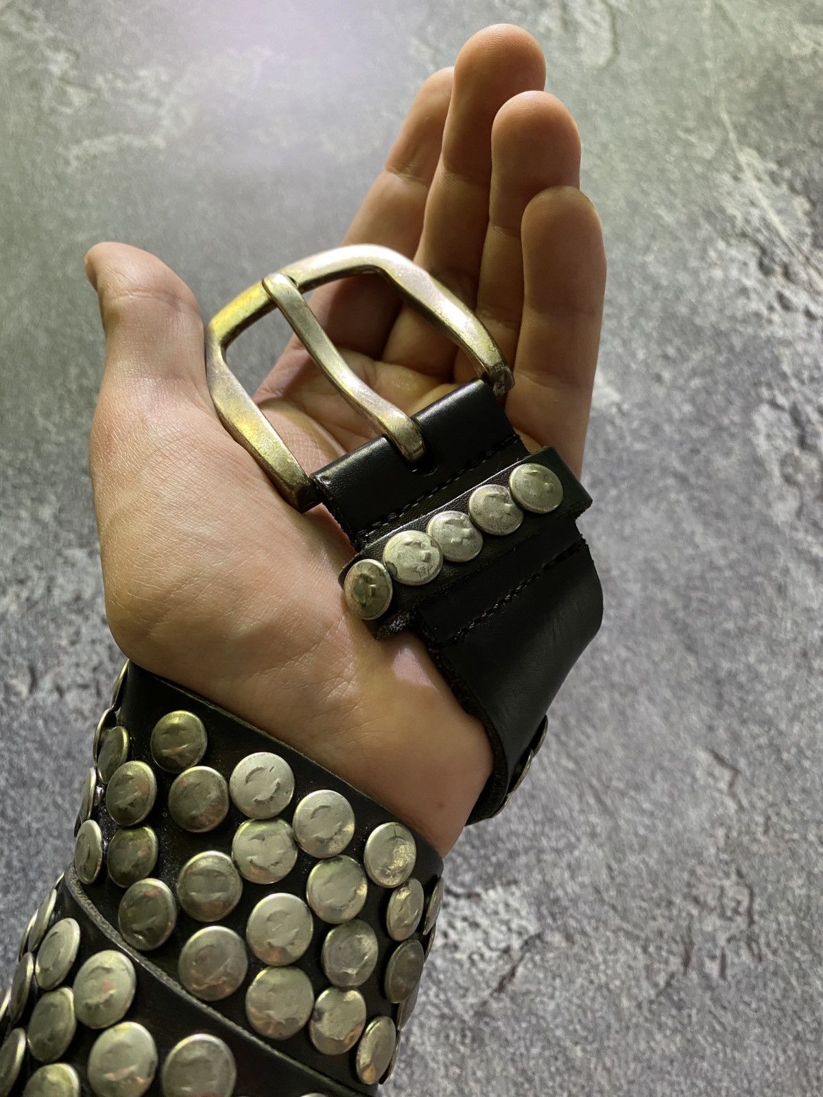 Leather Vintage avant garde studded leather belt y2k Size 34 - 3 Thumbnail
