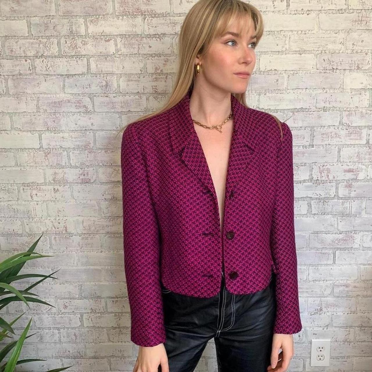 Other Vintage Silk Pink Houndstooth Blazer Size M / US 6-8 / IT 42-44 - 1 Thumbnail