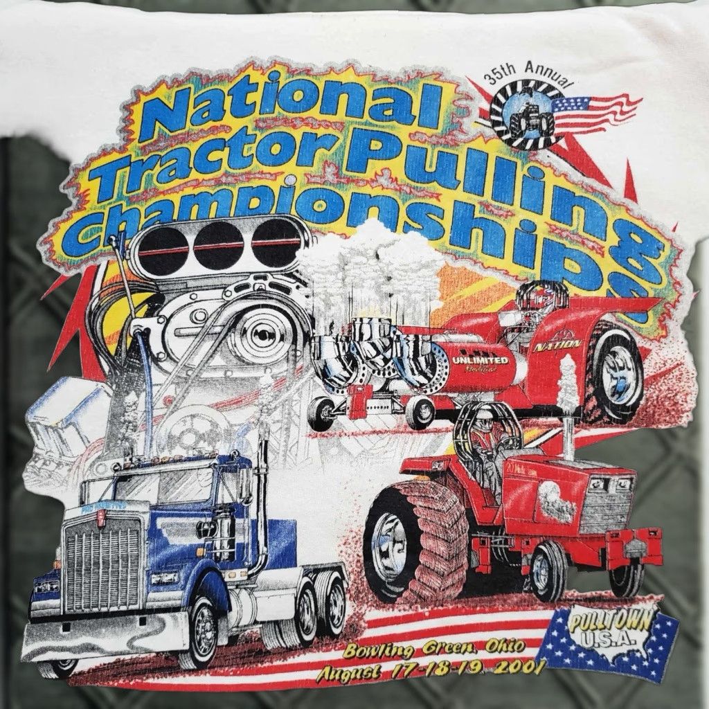 VINTAGE 2001 Tractor Pulling Championship Crewneck Sweater Bowling Green XL RARE Multicolor Gildan Men’s Grunge Shirt/Sweater