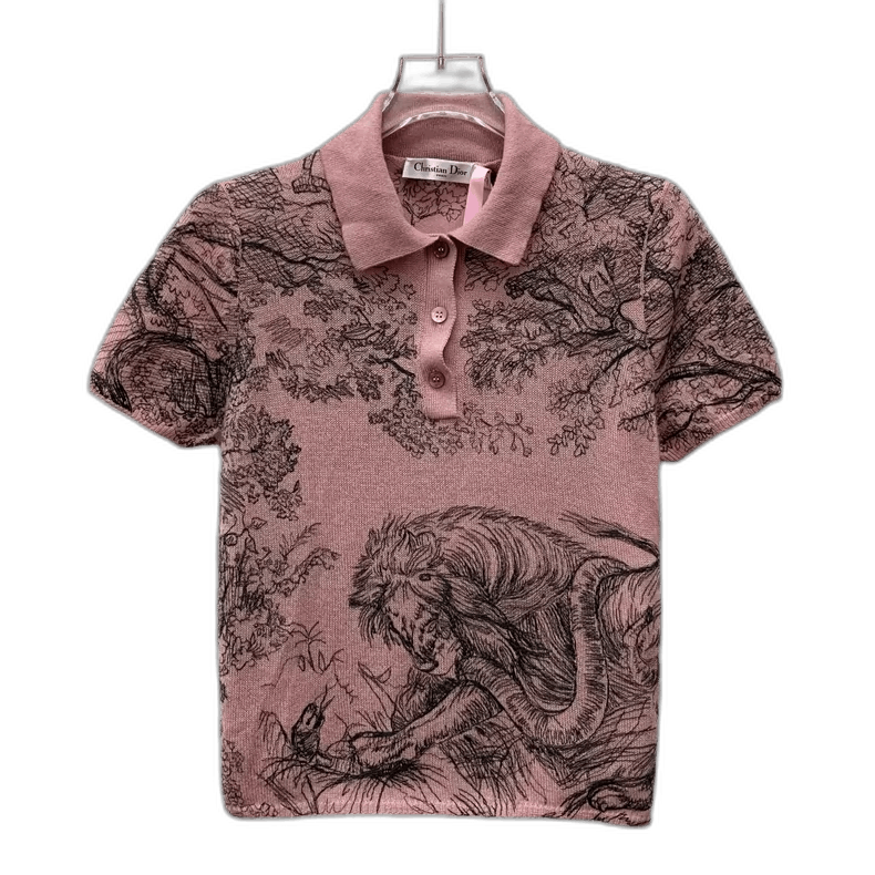 Dior Pink Animal Print Short Sleeve Knit Top-2506 Size XS / US 0-2 / IT 36-38 - 1 Thumbnail