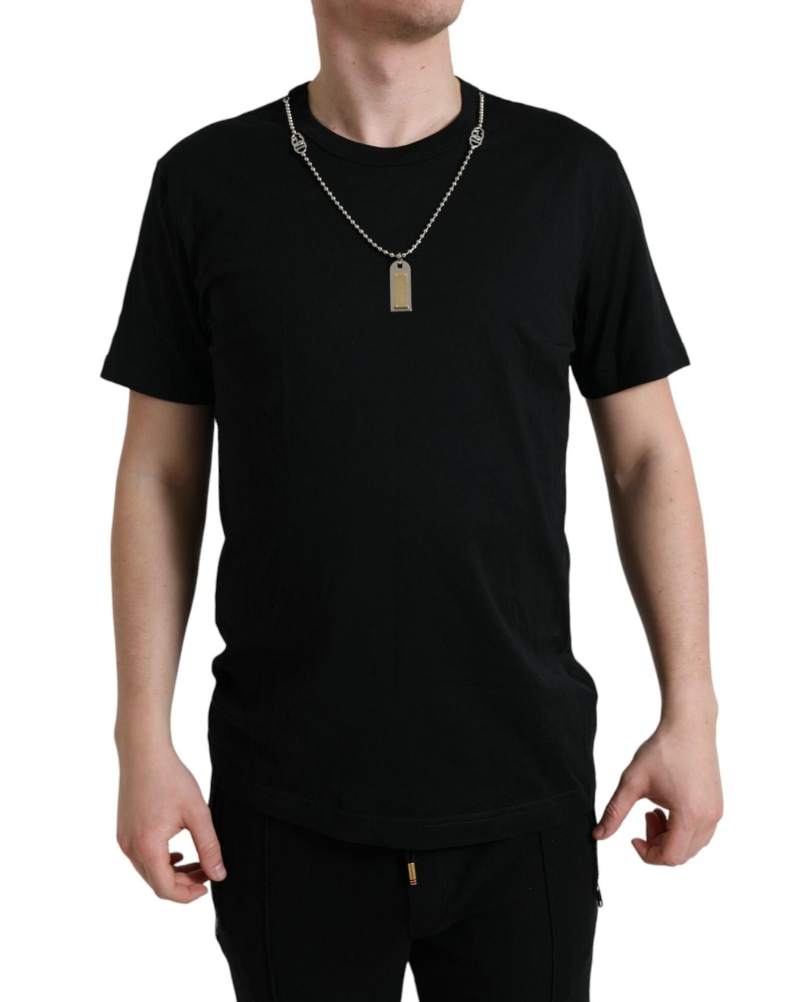 image of Dolce Gabbana Cotton Dog Tag Round Neck T-Shirt in Black, Men's (Size Large)