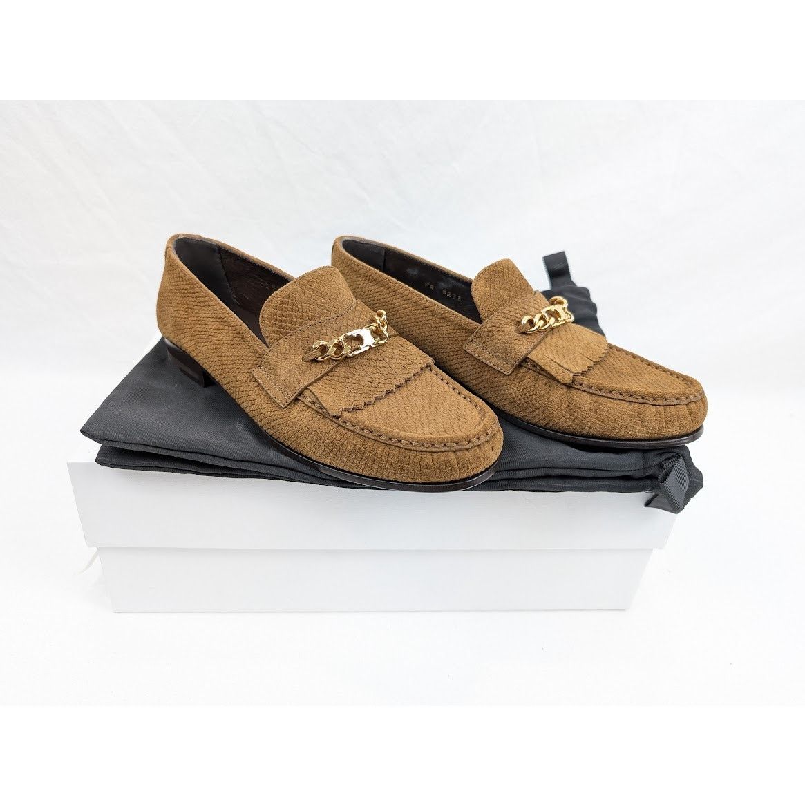 Celine o1rshd1 Lizard Stamped Suede Calfskin Loafers in Tan Size US 7 / EU 40 - 20 Thumbnail