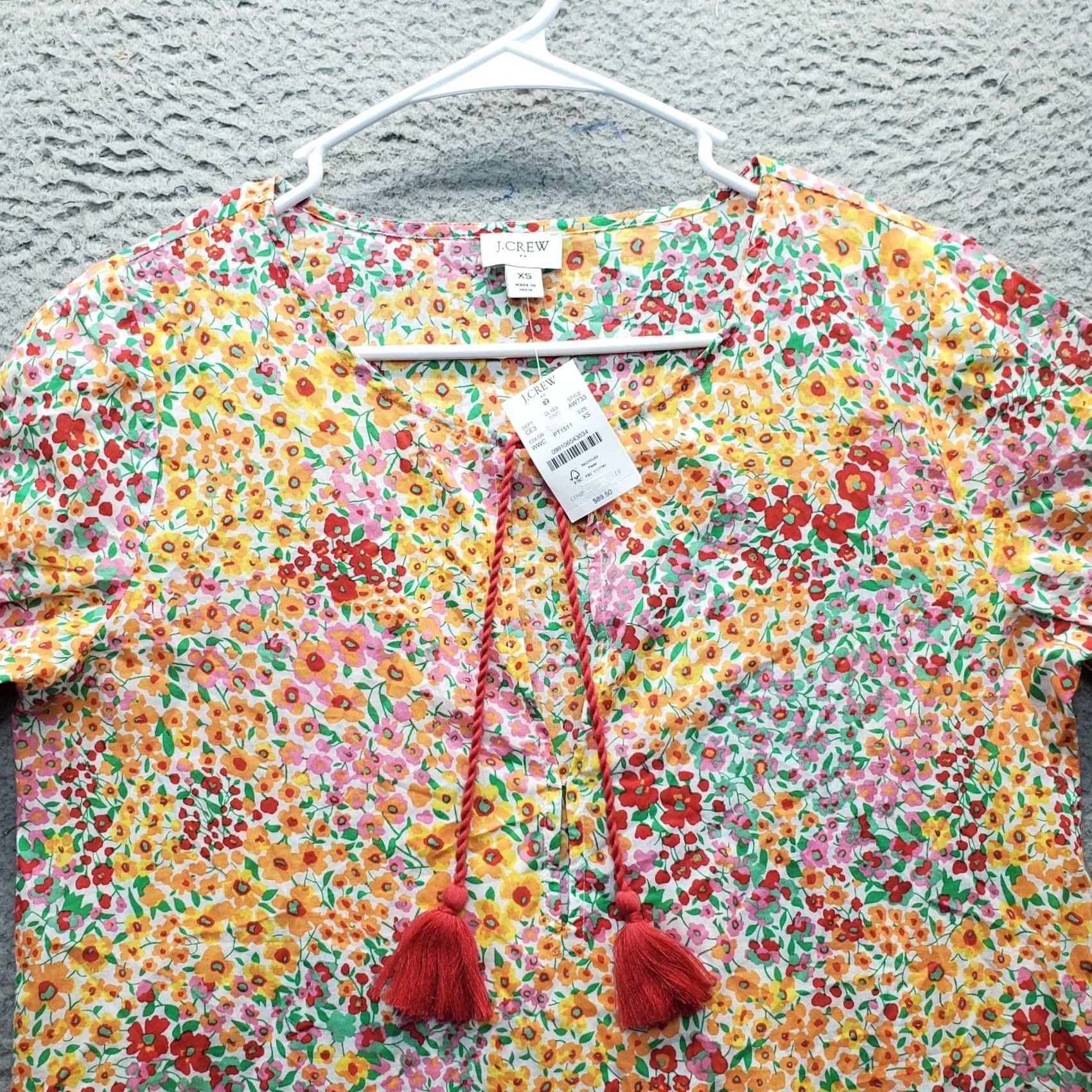 J.Crew J.CREW Shift Dress Womens XS Multi Floral 3/4 Sleeve Round Neck Tassel Tie Front Size XS / US 0-2 / IT 36-38 - 7 Thumbnail
