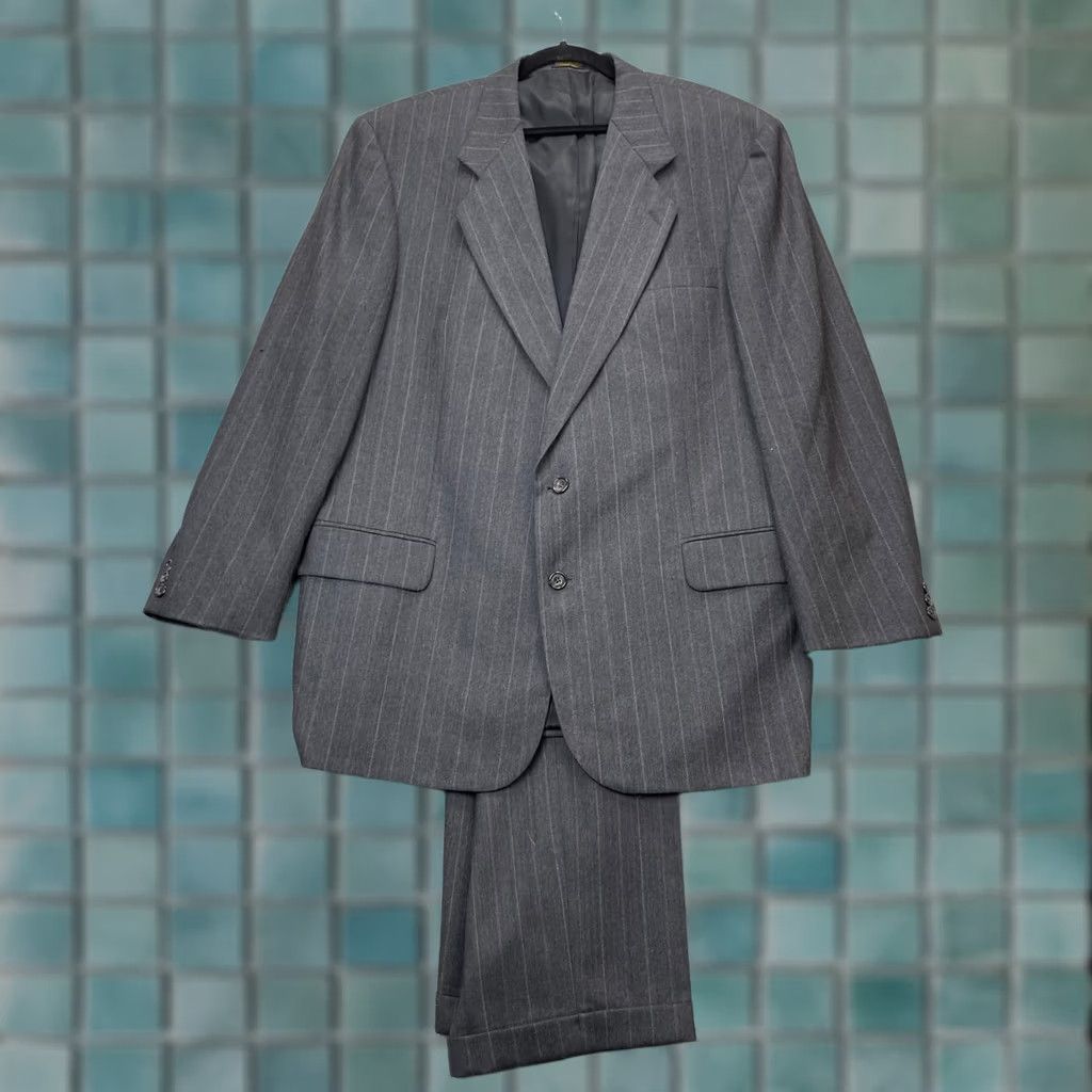 Oscar De La Renta VINTAGE Oscar de la Renta Suit Mens XL Gray 2 Piece Coat Pinstripe Set 50 Chest 36 Waist Black? Not applicable Size 46R - 1 Thumbnail