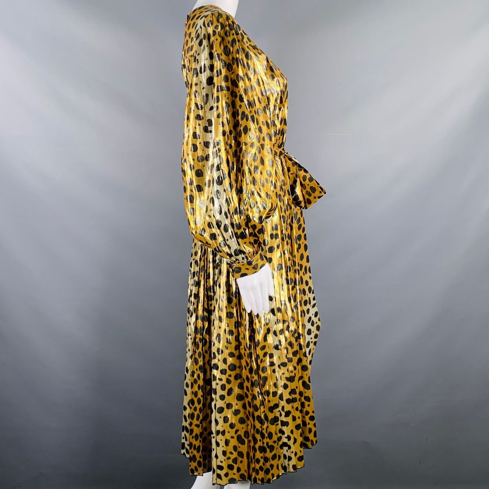 Marc Jacobs Size 2 Gold Black Silk Metallic Animal Print Pleated Dress Size XS / US 0-2 / IT 36-38 - 3 Thumbnail