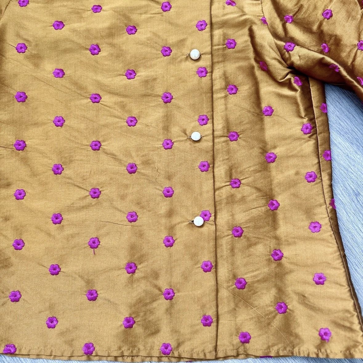 Batsheva Batsheva Petal Blouse Turmeric Embroidered Silk Taffeta NWOT Size XS / US 0-2 / IT 36-38 - 8 Thumbnail