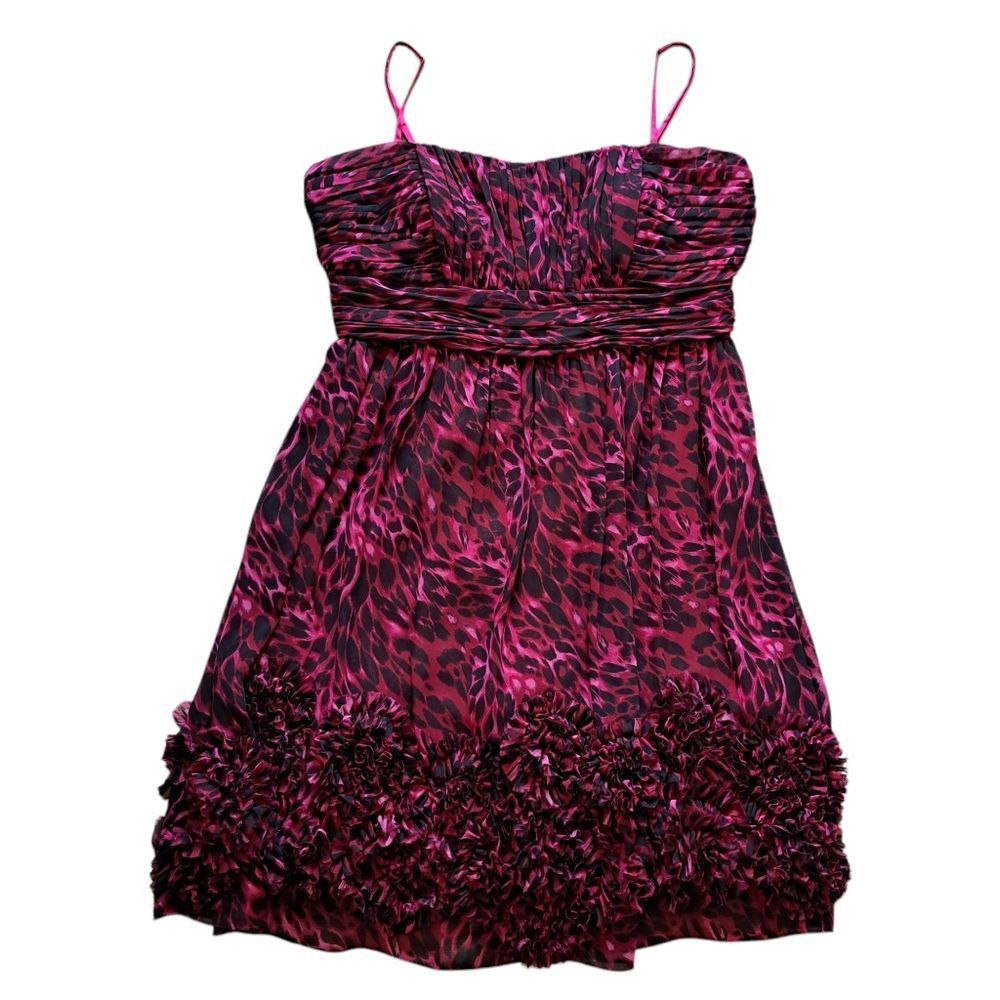 Oleg Cassini Oleg Cassini Floral Print Chiffon Knee Length Burgundy/Black Size XL / US 12-14 / IT 48-50 - 4 Thumbnail