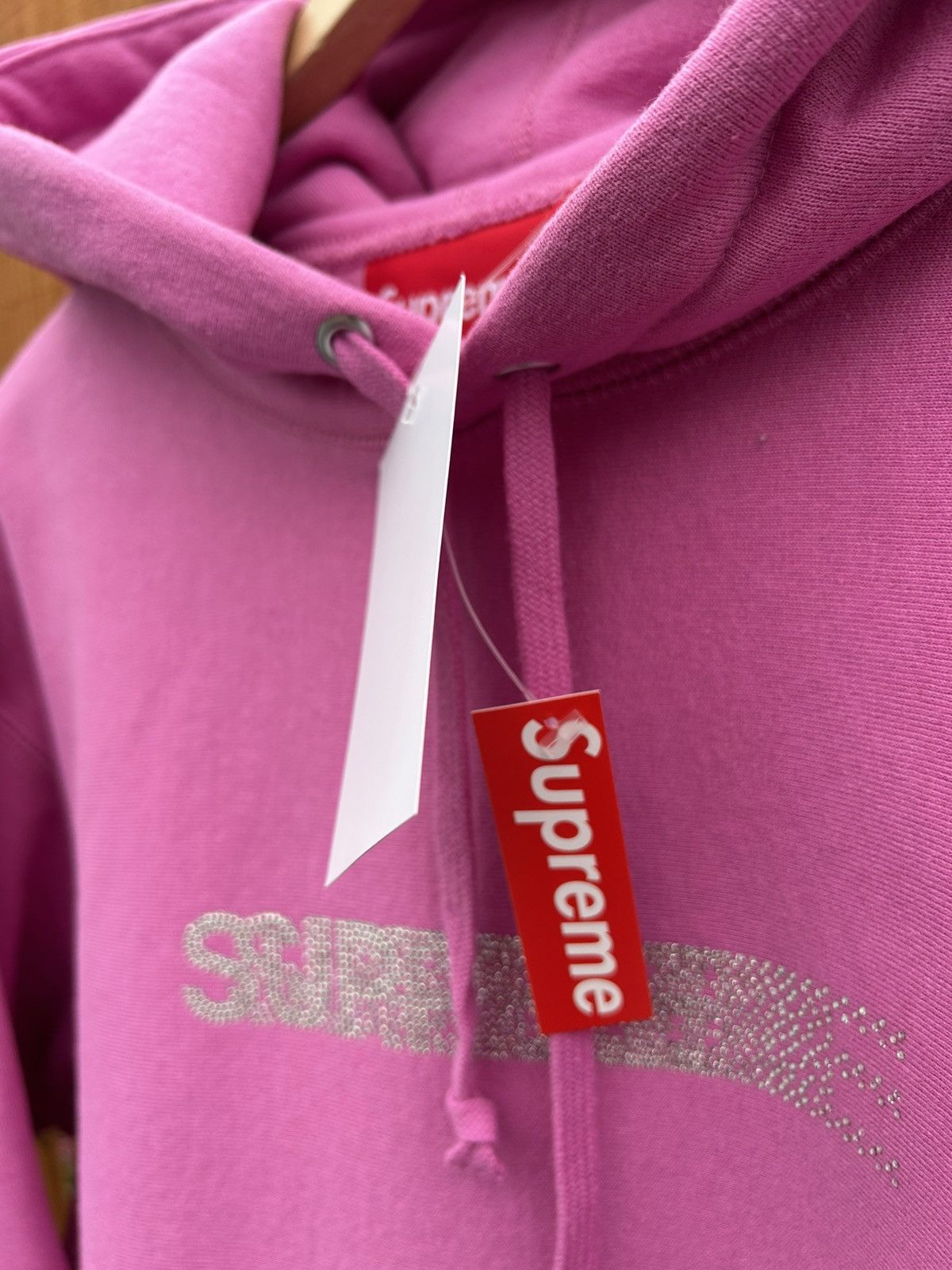 Supreme Swarovski Motion Logo Hooded Sweatshirt Pink Size M