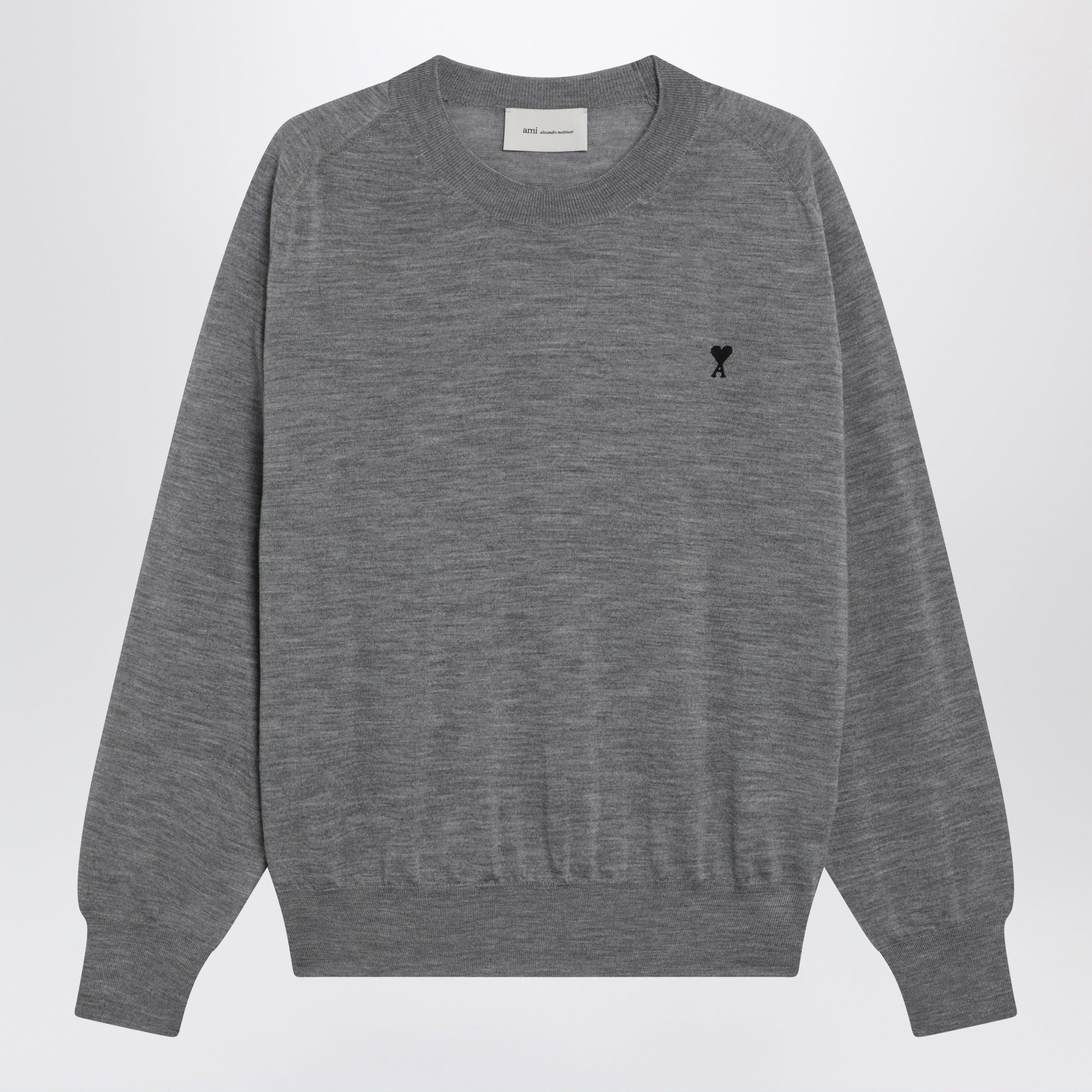 AMI Ami Paris Grey Wool Ami De Coeur Sweater Size US L / EU 52-54 / 3 - 1 Thumbnail