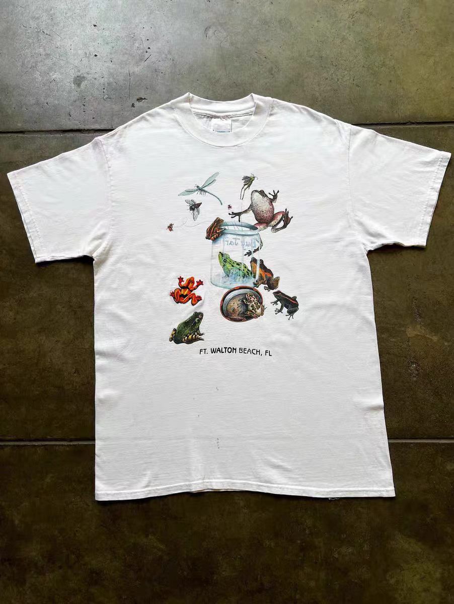 Vintage White Washed Vintage T-Shirt with Frog Print Size US M / EU 48-50 / 2 - 1 Thumbnail