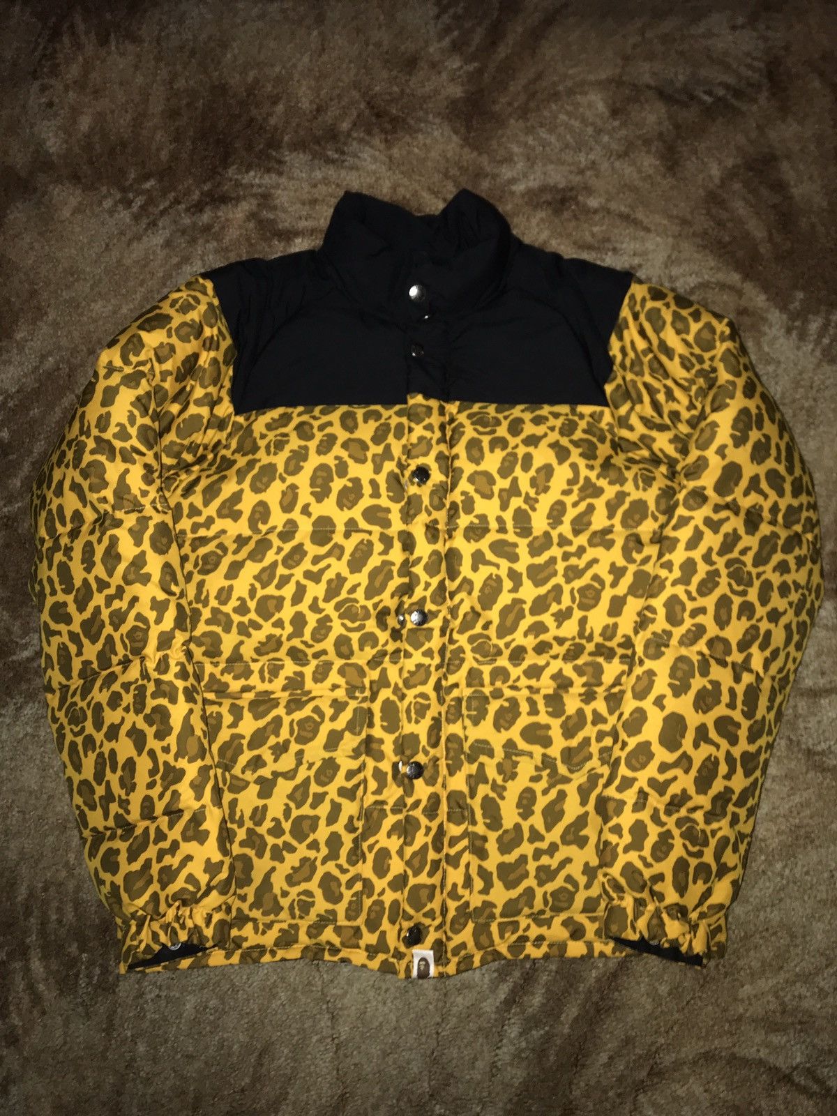 image of Bape Leopard Camo Down Jacket in Yellow, Men's (Size Small)