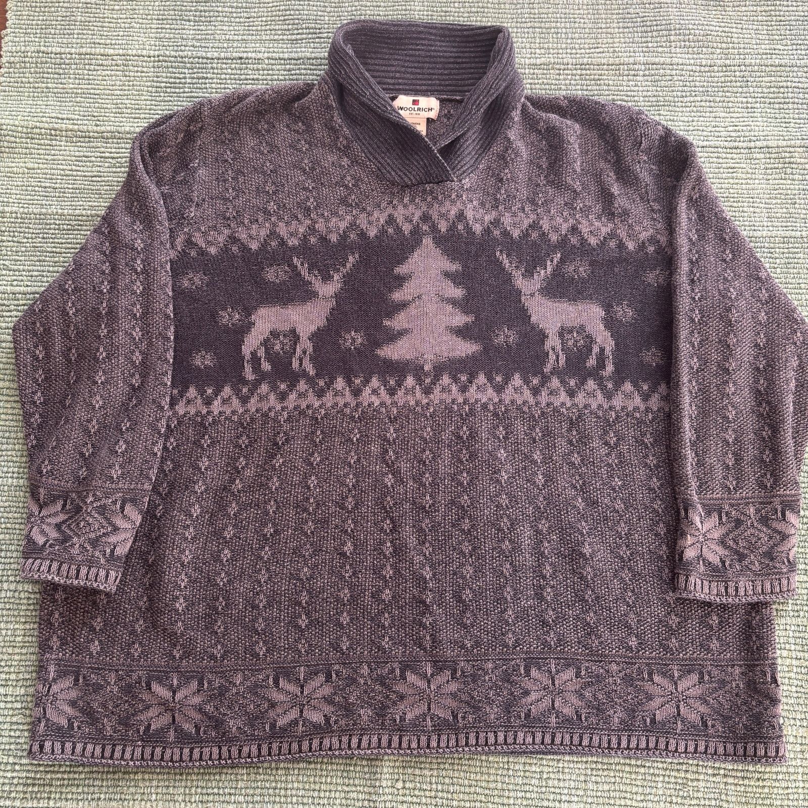 Vintage × Woolrich Woolen Mills Vintage 2000s Woolrich gray nature knit shawl collar sweater Size XXL / US 16-18 / IT 52-54 - 1 Thumbnail