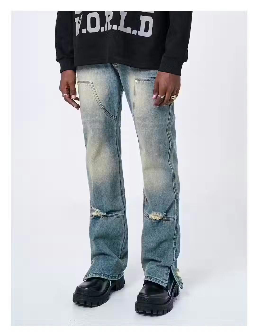 image of Ankle Zip Flared Panel Denim Jeans in Blue, Men's (Size 32)