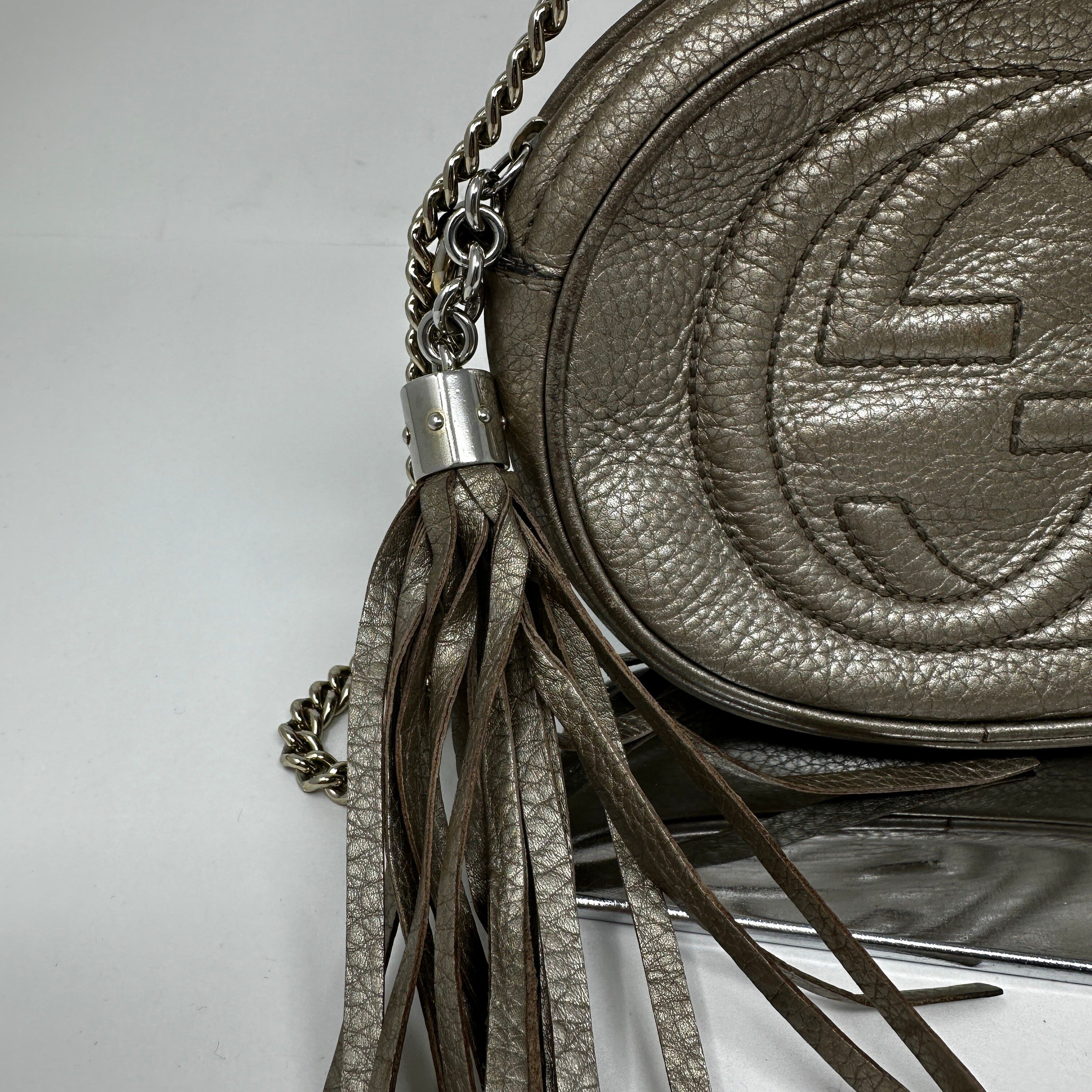Gucci Gucci Soho Linen Round Leather Silver Metallic Size ONE SIZE - 4 Thumbnail